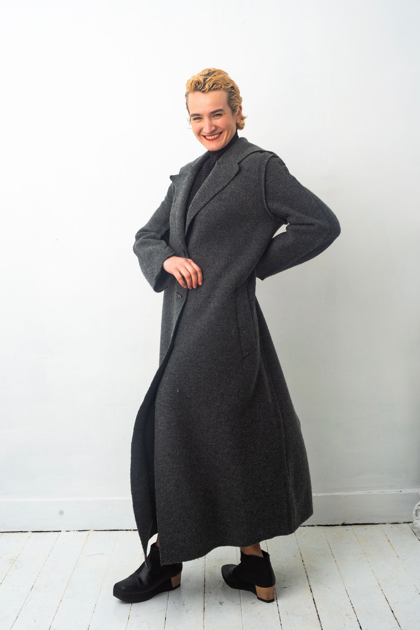 Comme des Garçons 90’s long grey boiled wool coat