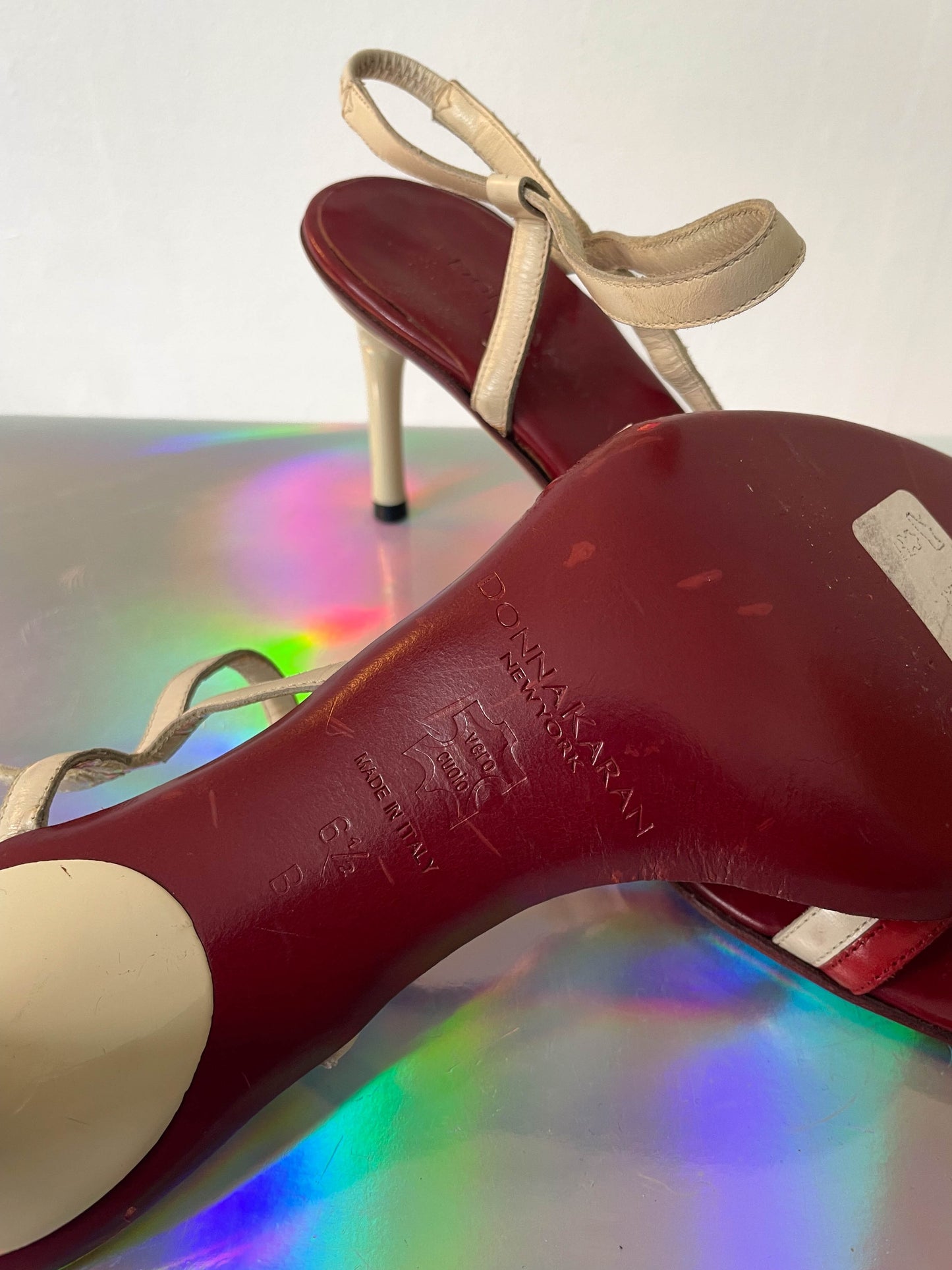 Donna Karan 90's red and white leather sandals with stiletto heels size 37