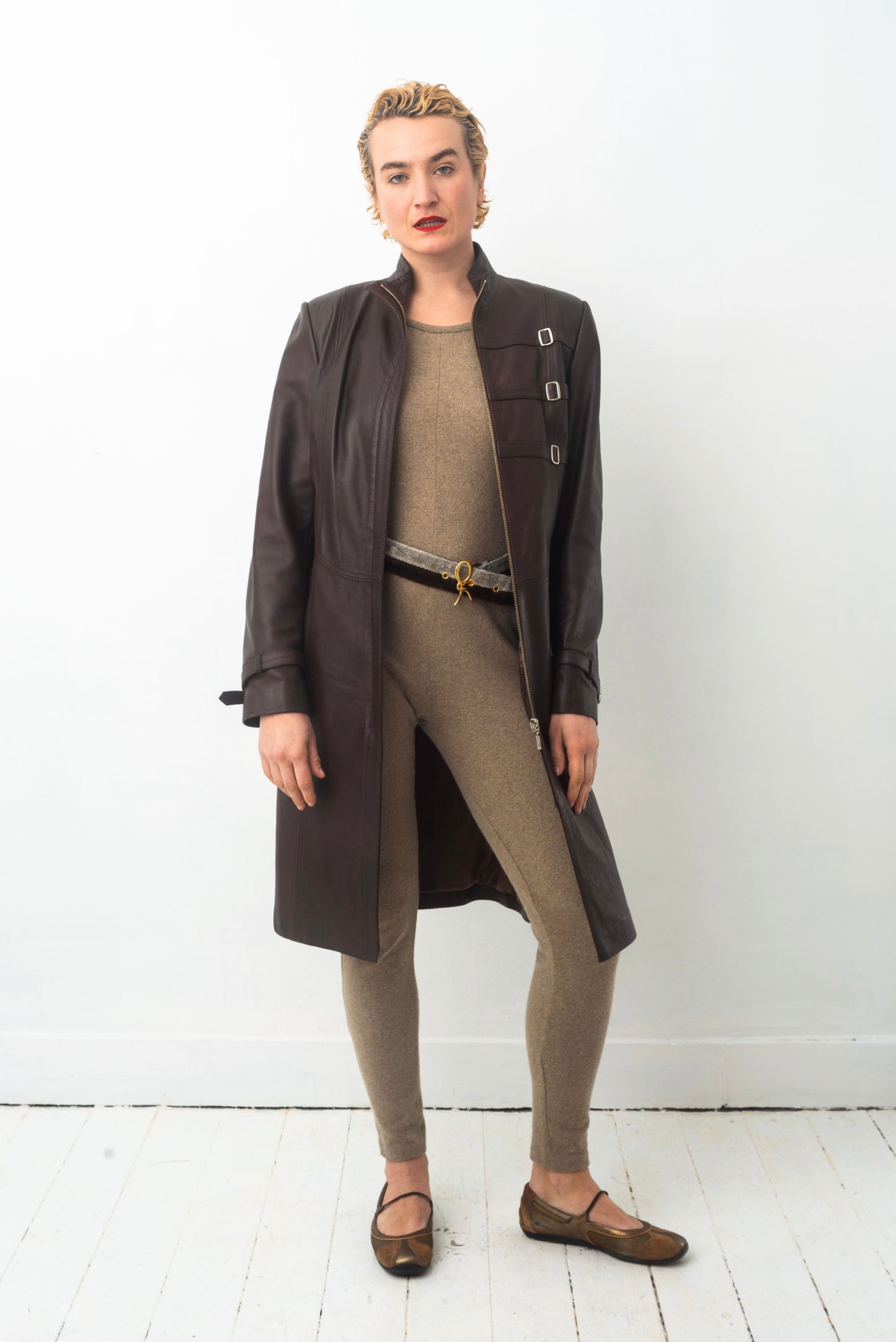 Jil Sander 2000’s leather long brown coat