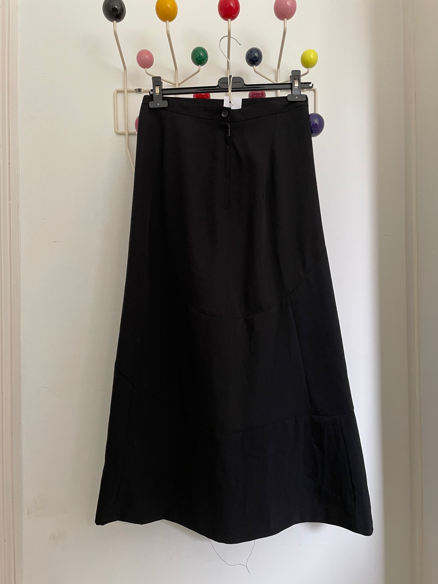 Comme des Garçons FW 1995 black maxi patchwork skirt with round strips of fabric