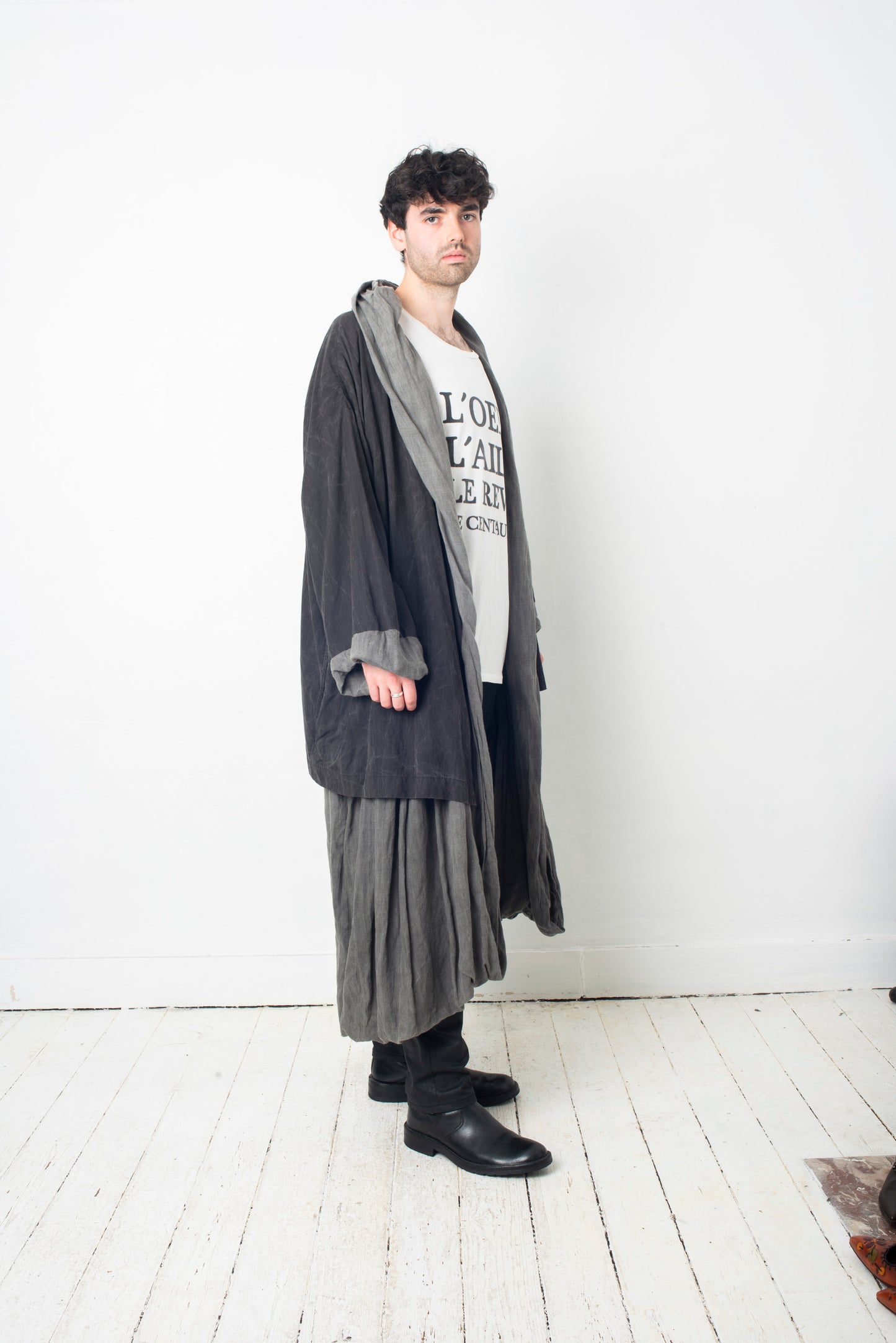 Comme des Garçons reversible wrinkled grey oversized coat