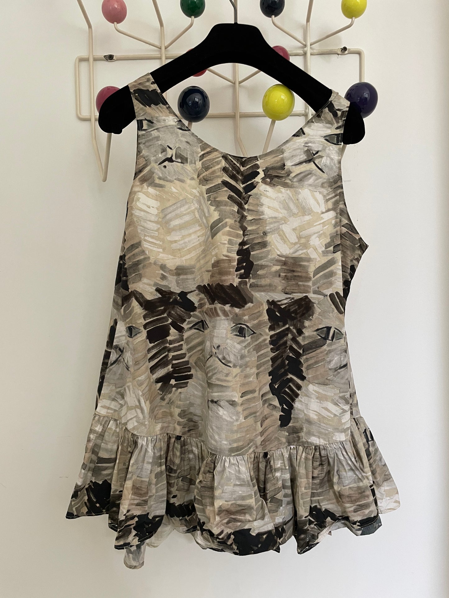 Ter et Bantine 2000's cat face print beige cotton peplum top