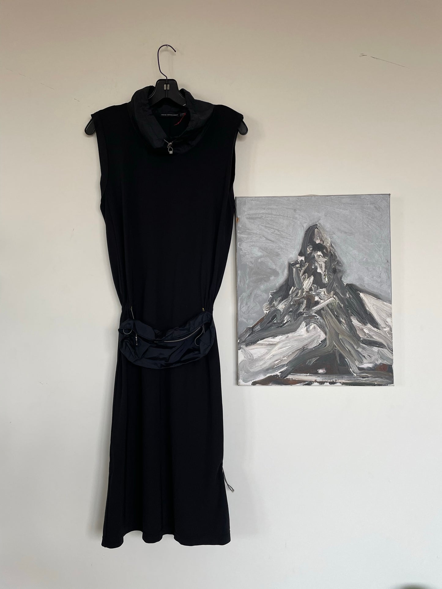 Marithé + François Girbaud 2000´s black sporty dress with nylon collar & waist bag