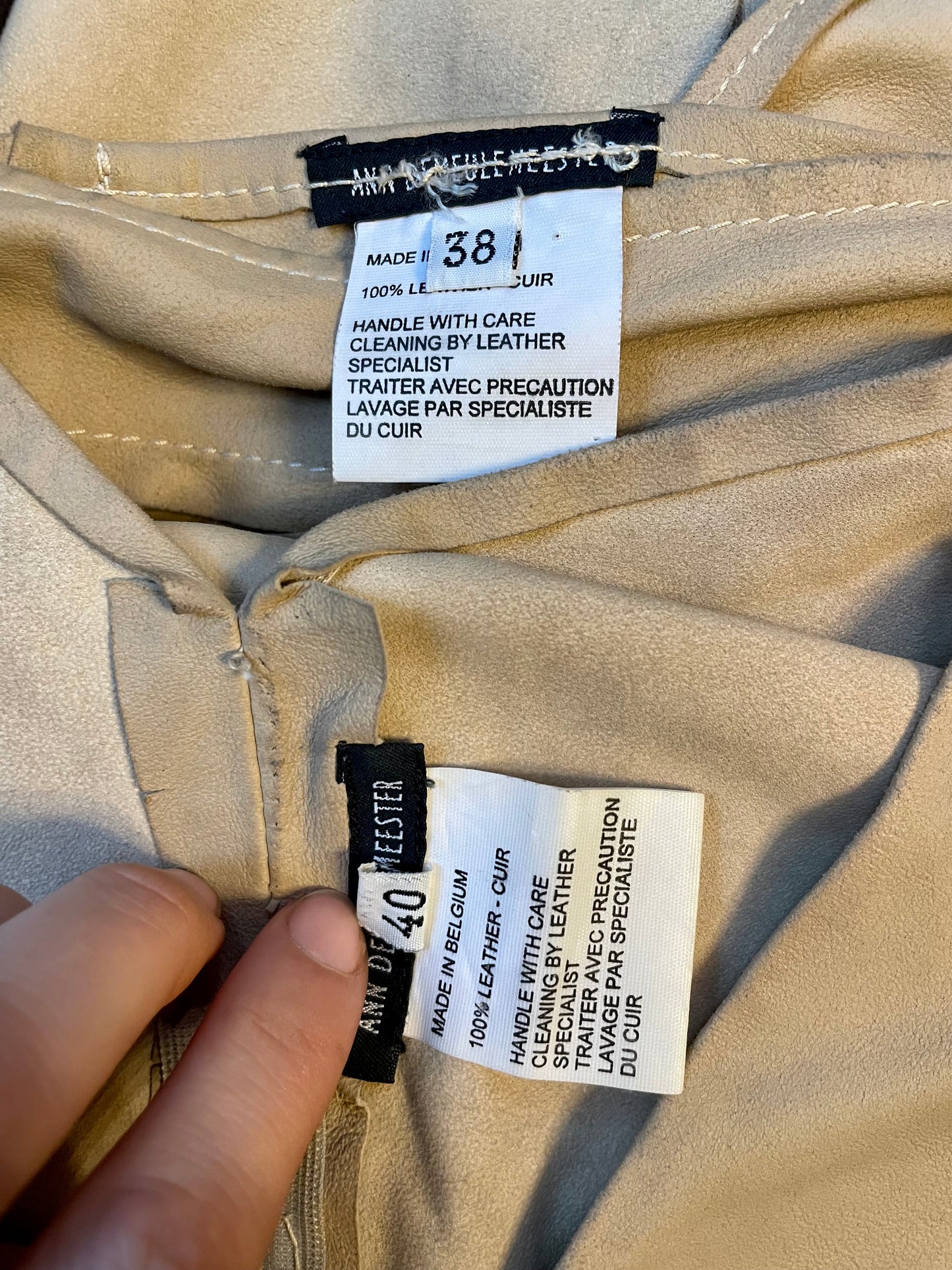 Ann Demeulemeester 2000's beige leather wrap skirt and matching top set