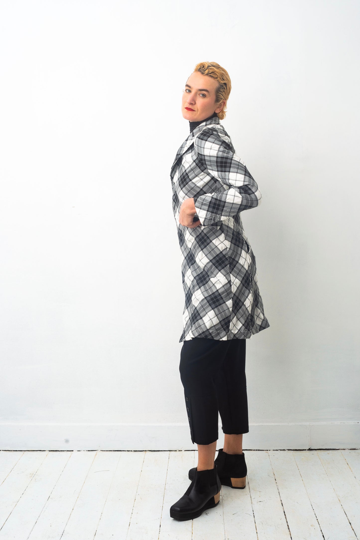 Comme des Garçons AD2010 checkered wrinkled black, grey and white jacket