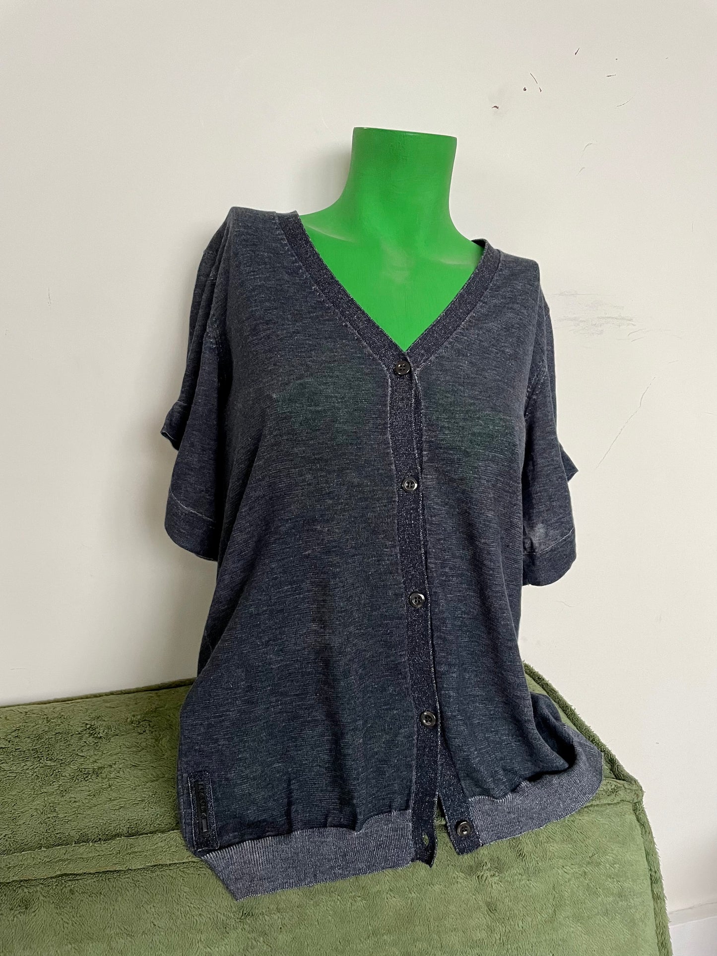 Prada 2000's blue cotton button down short sleeved knit shirt