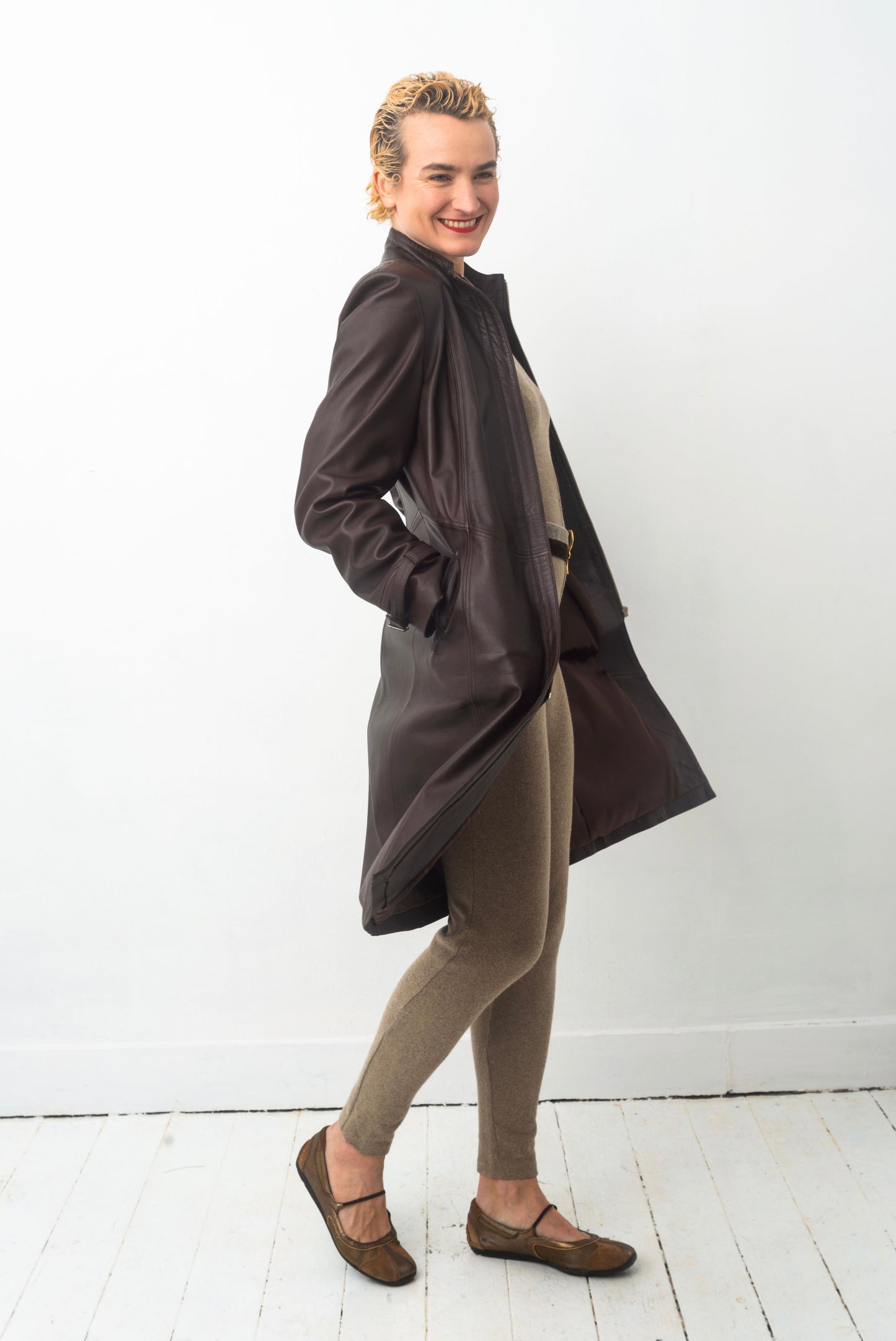 Jil Sander 2000’s leather long brown coat