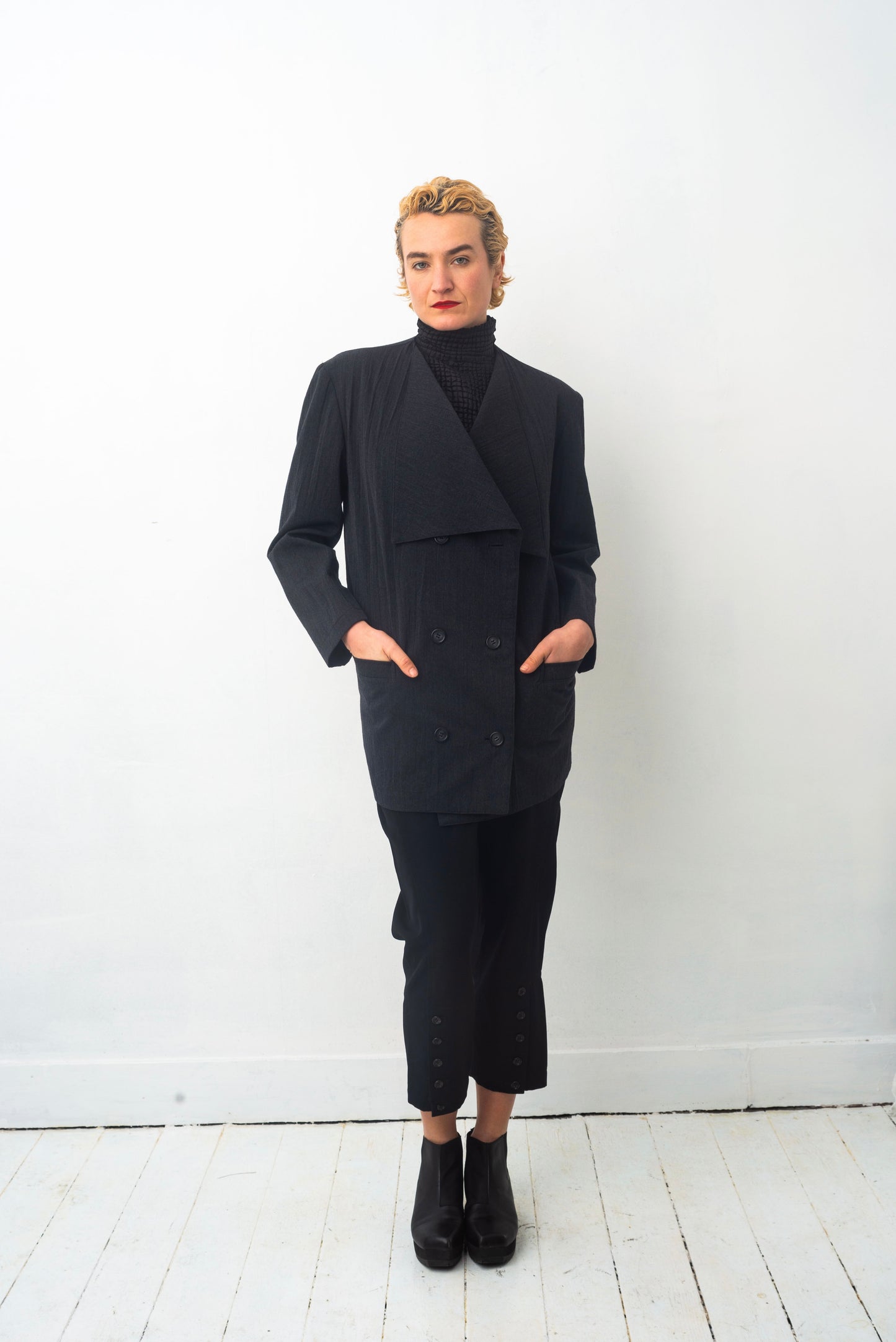 Yohji Yamamoto Y's 90's grey wrinkled wool wide collar blazer
