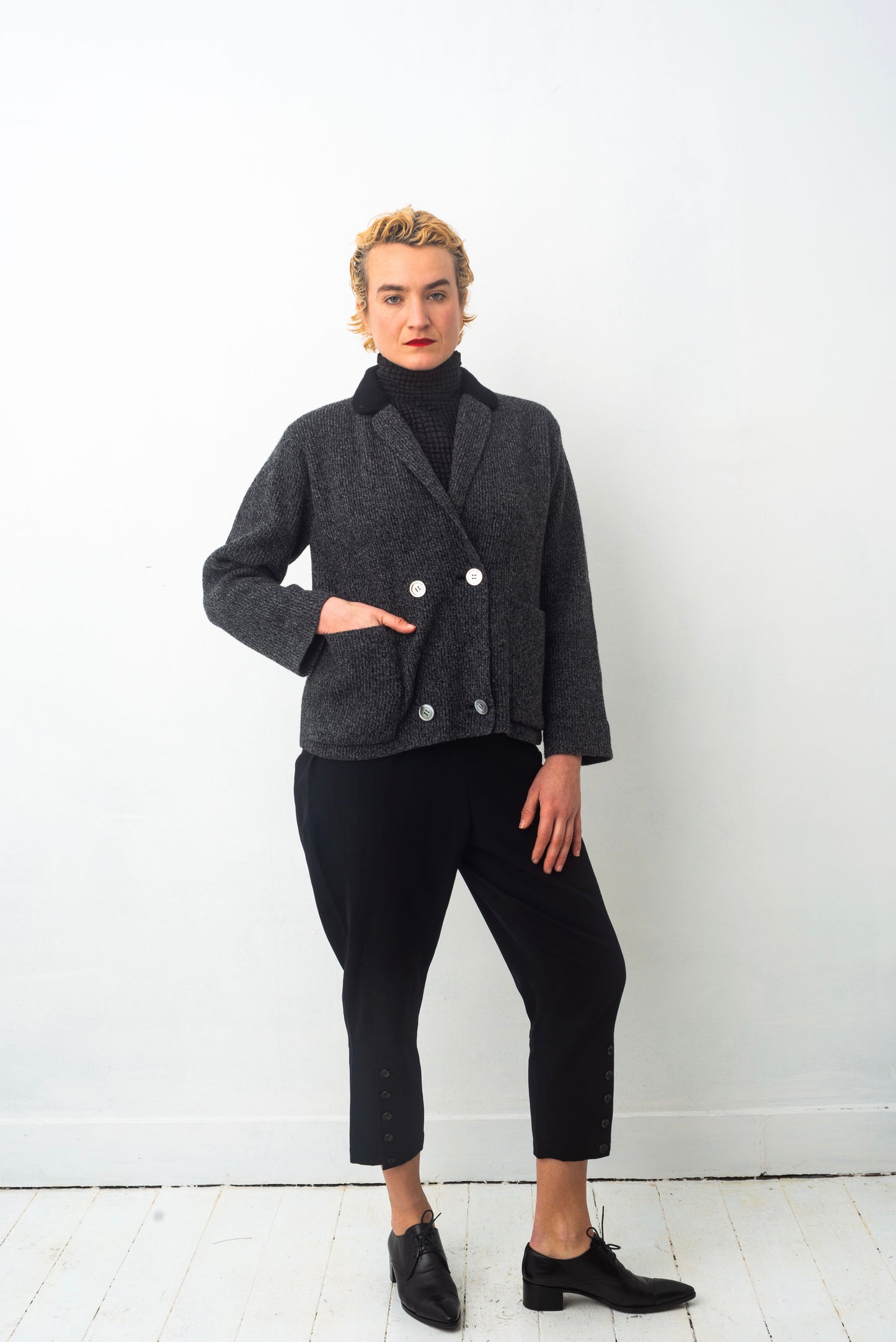 Y’s 90s grey and black knit double breasted cardigan