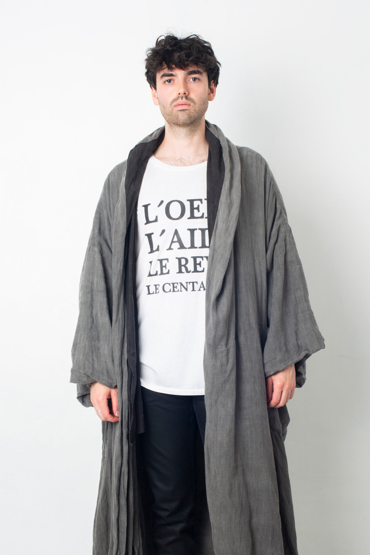 Comme des Garçons reversible wrinkled grey oversized coat