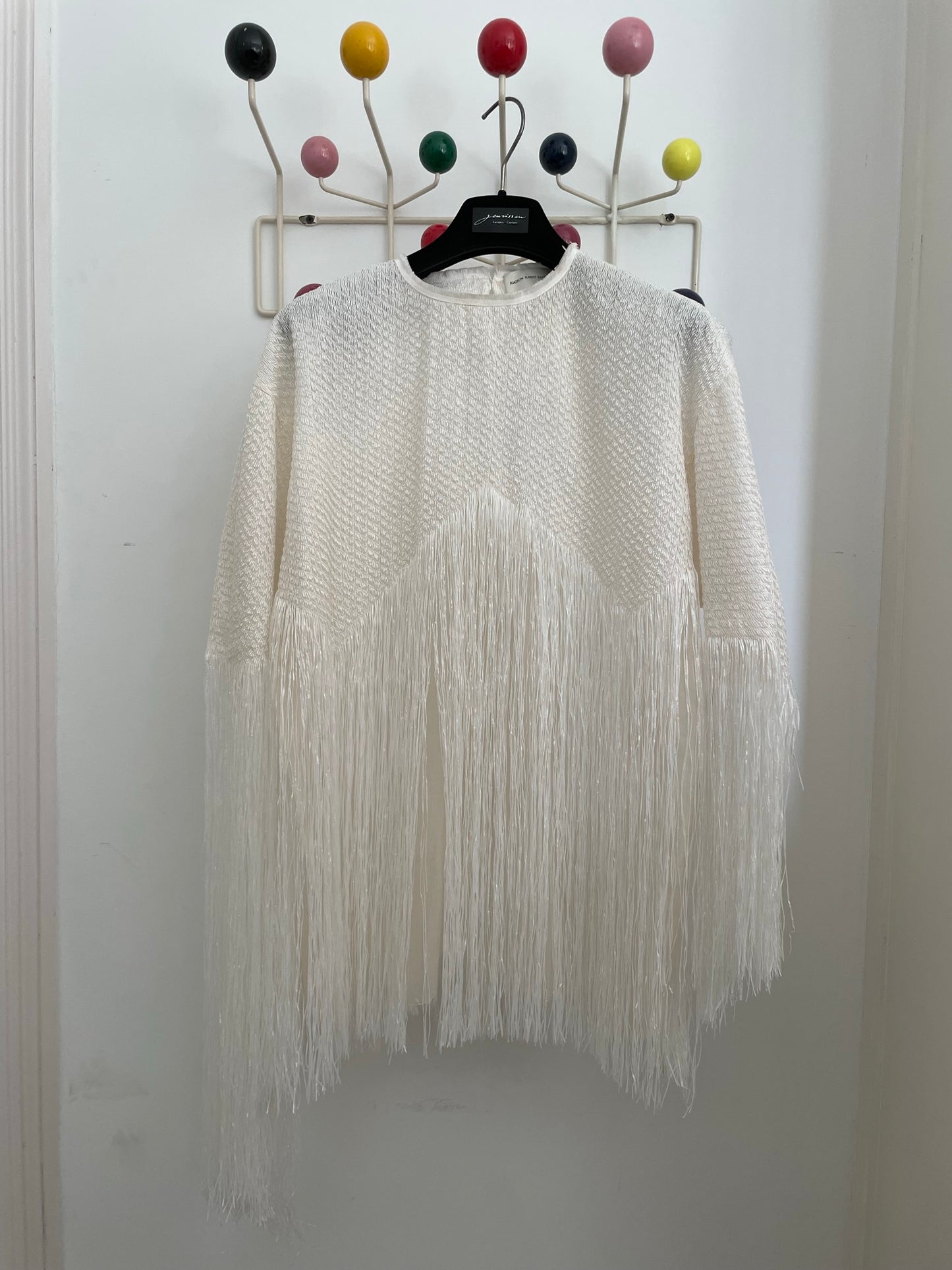 Maison Rabih Kayrouz 2000's fringe raffia-like asymmetric white knit top