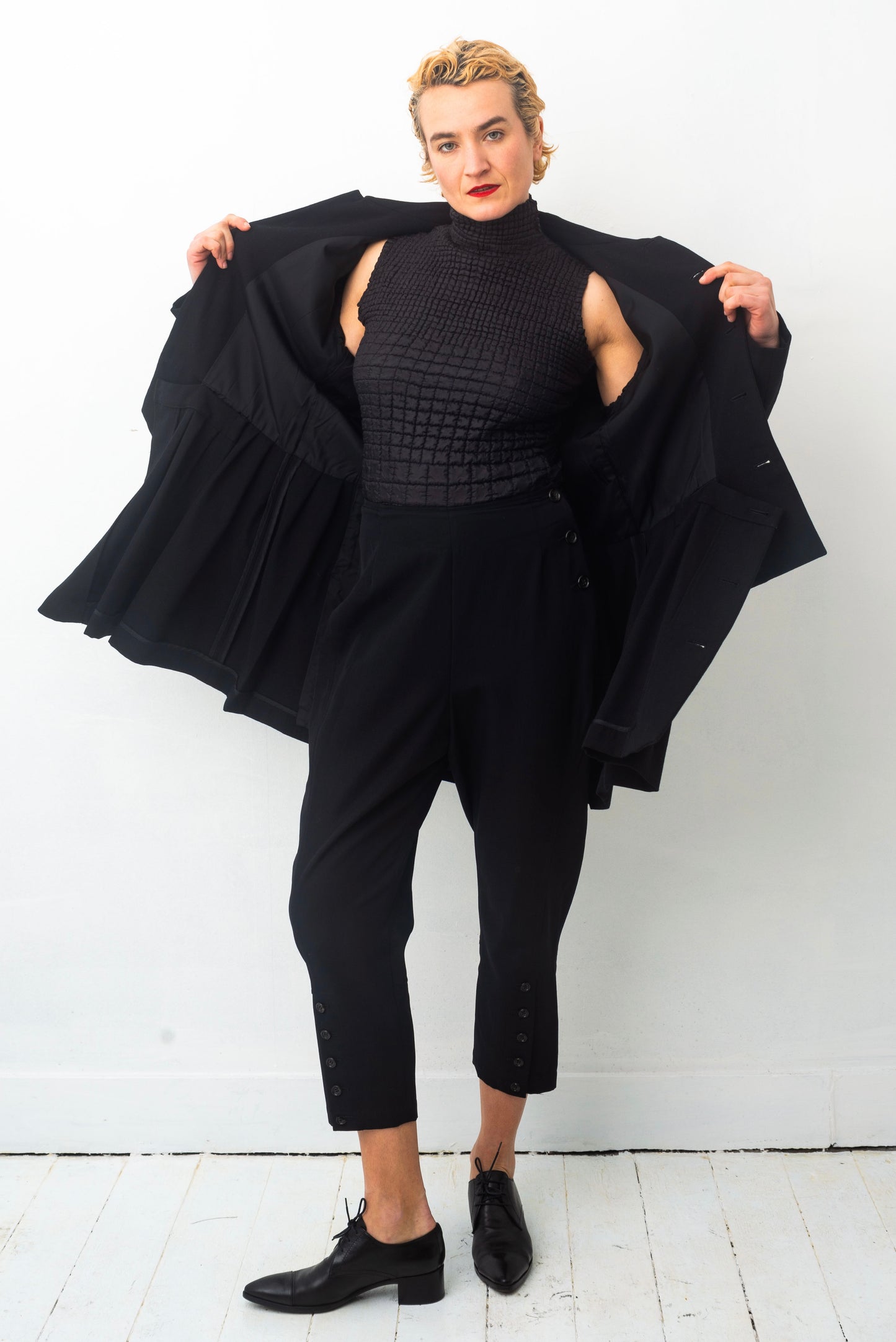 Comme des Garçons AD 1995 black wool coat with attached skirt