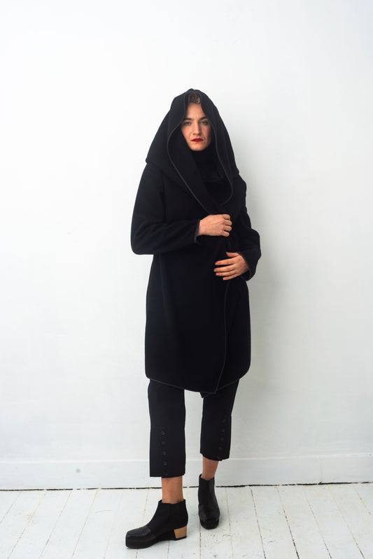 Comme des Garçons 90's black wool asymmetric jacket with oversized hood