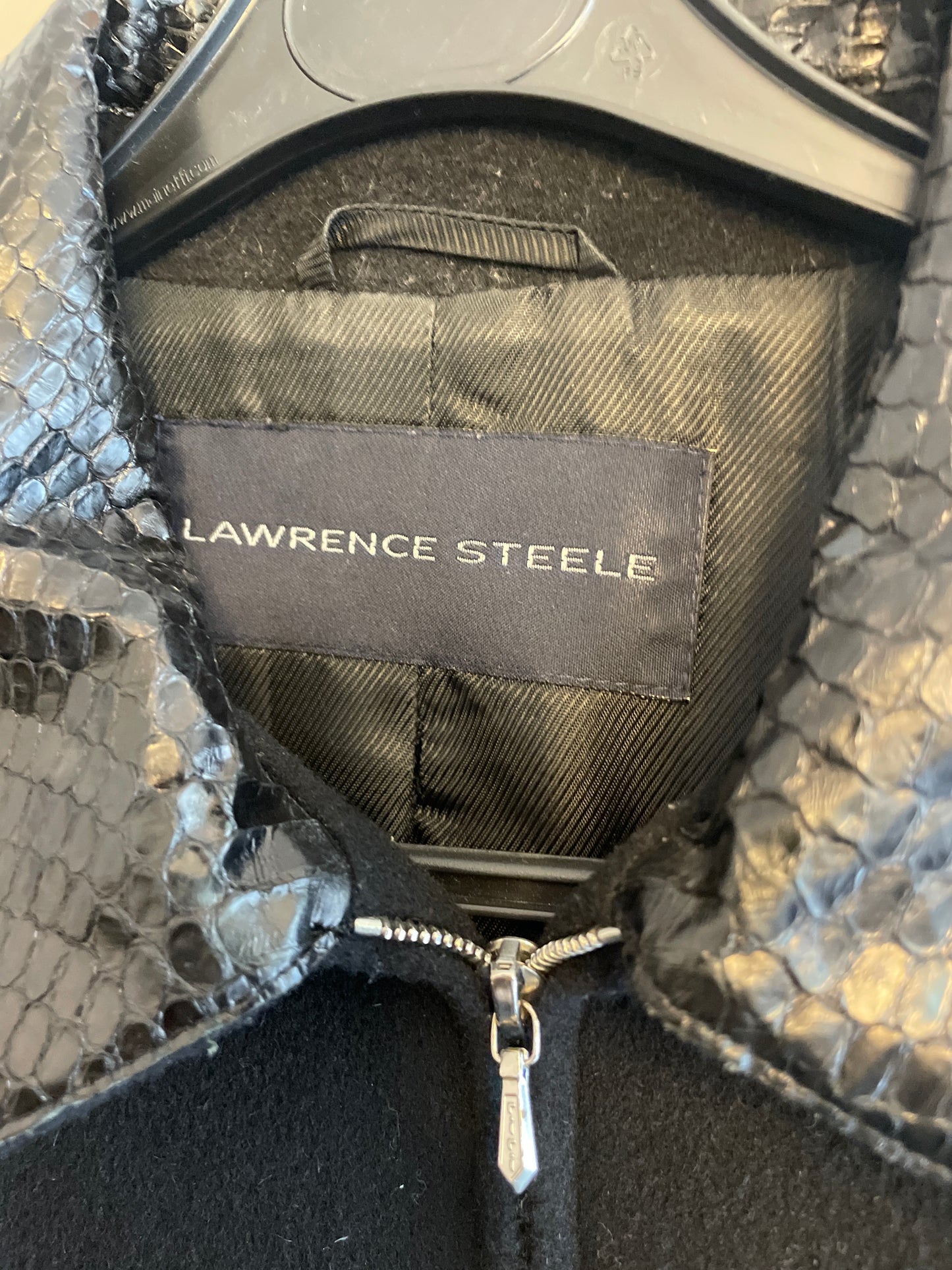 Lawrence Steele 90s wool and python black skirt suit