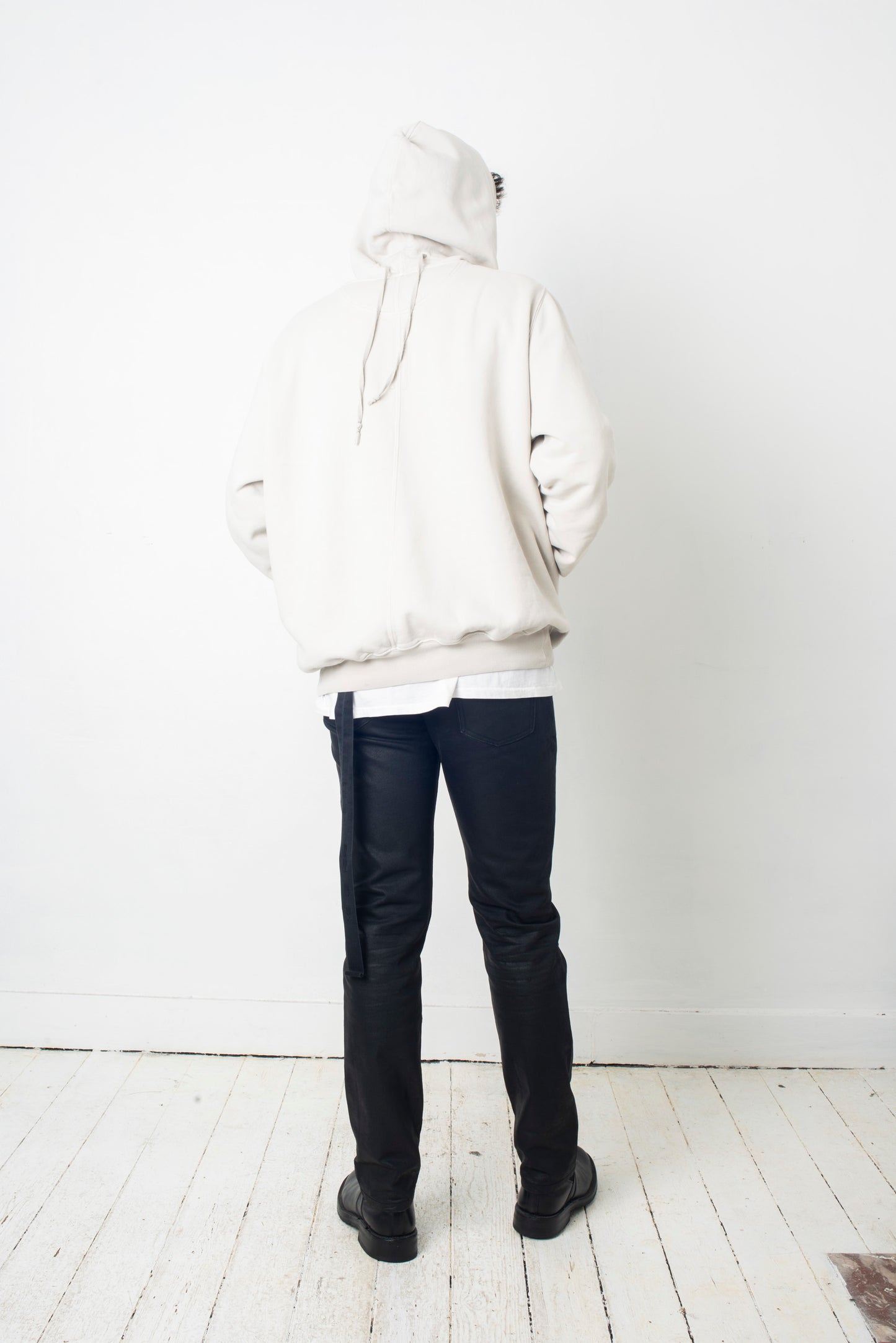 Rick Owens white / grey hoodie with reversed drawstring