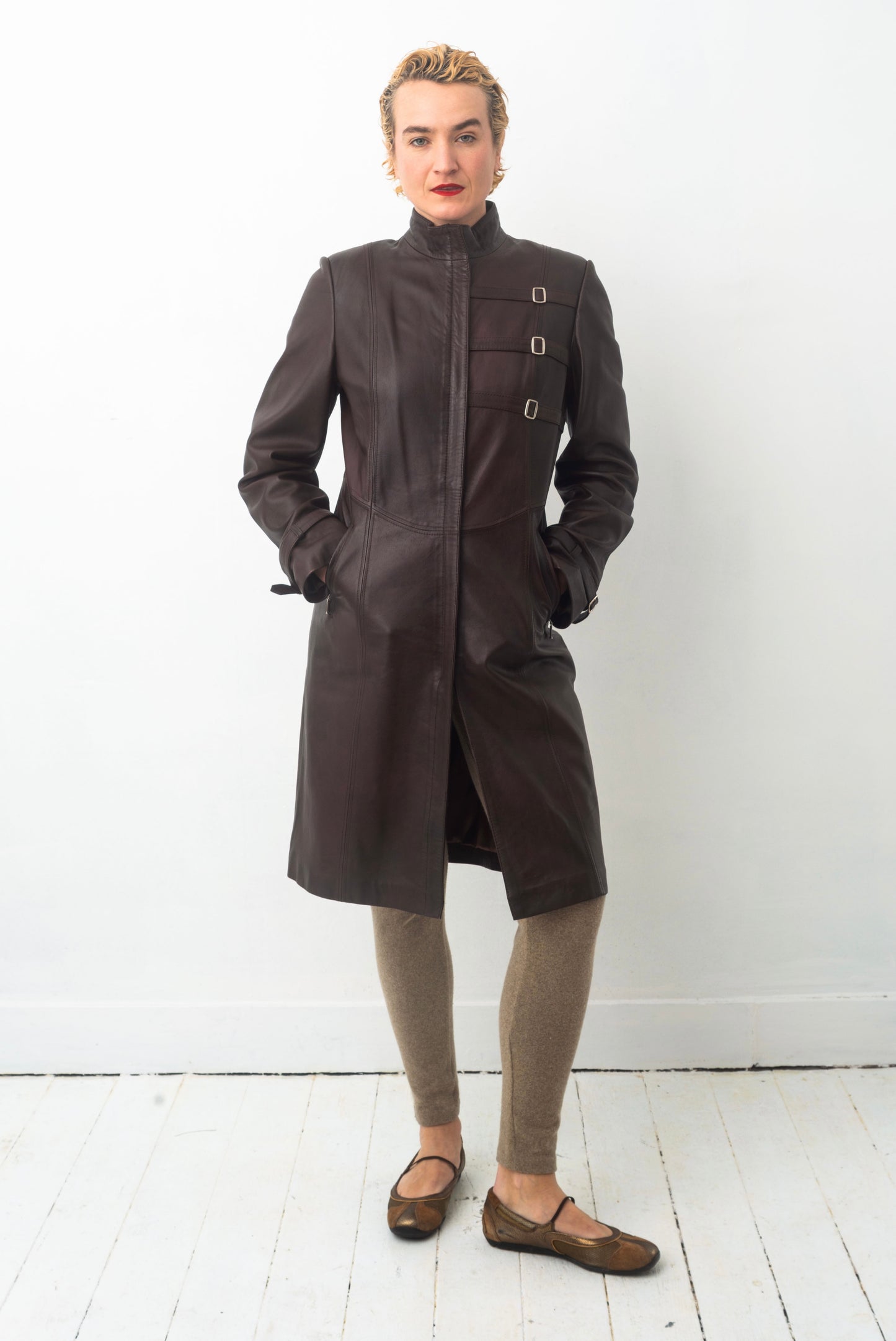 Jil Sander 2000’s leather long brown coat