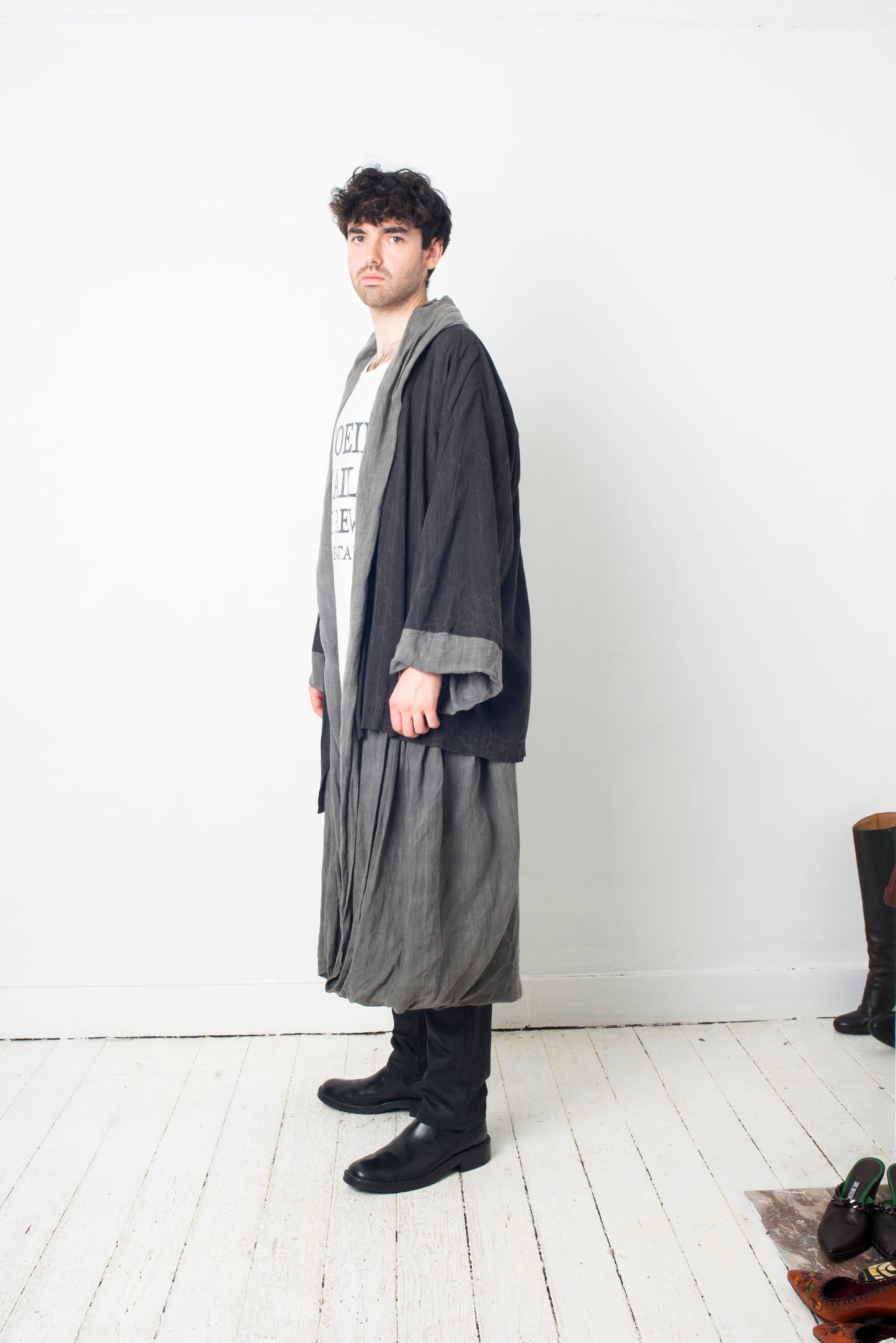 Comme des Garçons reversible wrinkled grey oversized coat