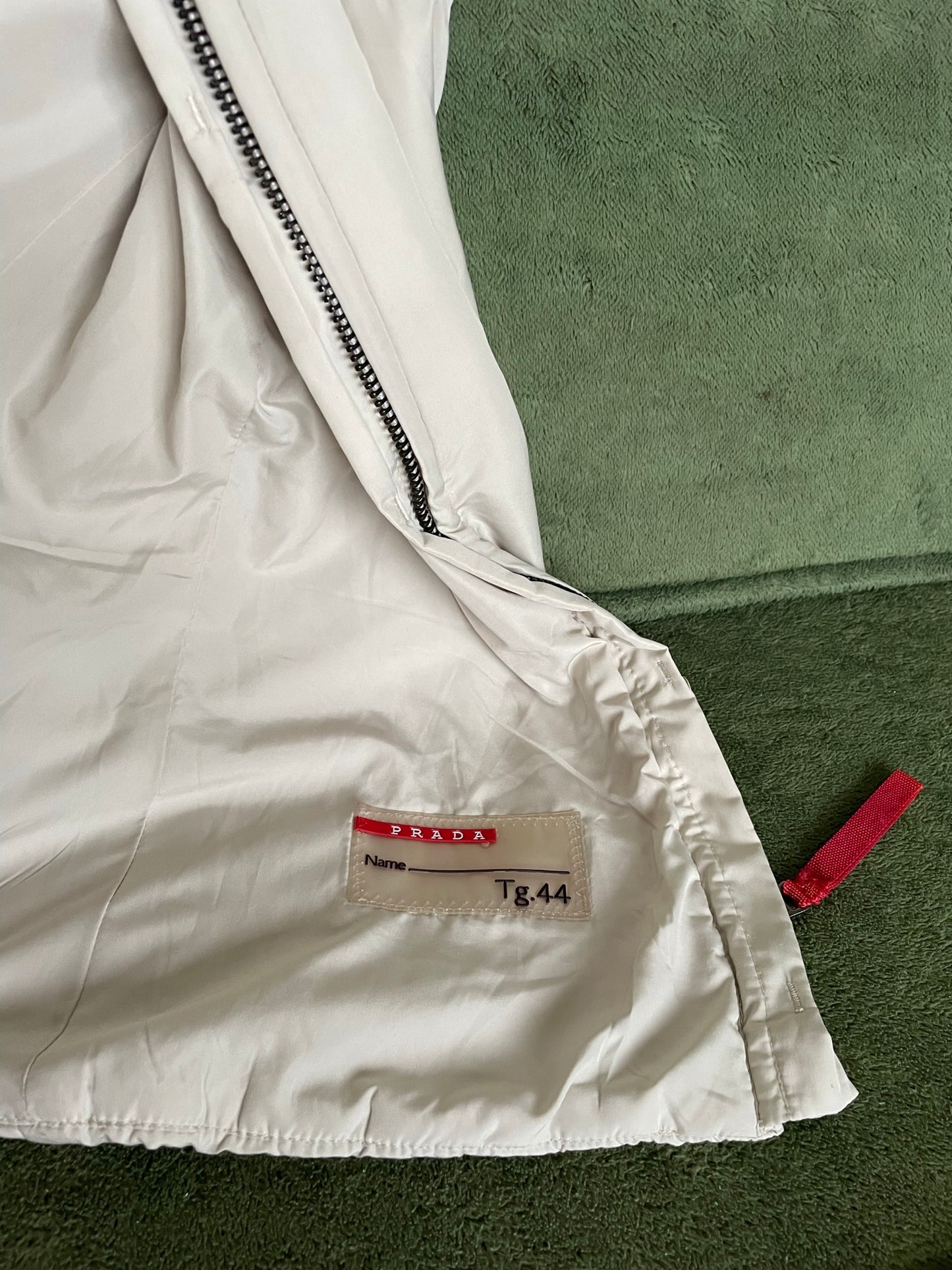 Prada 2000’s off-white nylon bodywarmer with removable fur collar and scarf