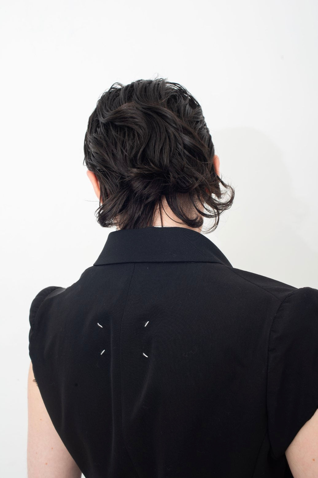 Maison Margiela black deconstructed padded shoulder cigarette jacket