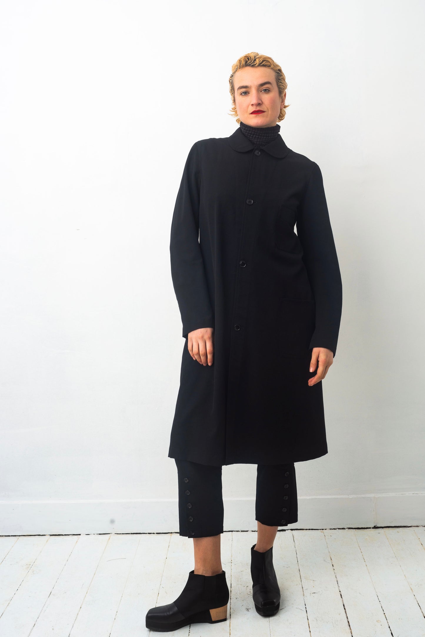 Comme des Garçons 90's black long light wool button down coat
