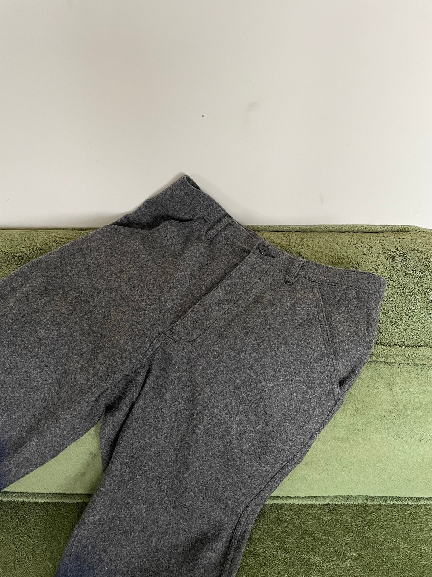 Comme des Garçons 2000's grey wool trousers with waxed blue coated ombre effect