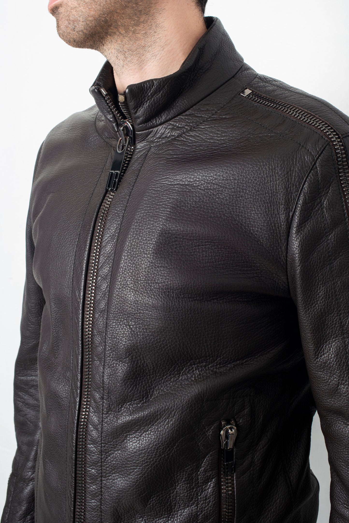 Dirk Bikkembergs 2000´s brown leather jacket with zipper sleeve detail