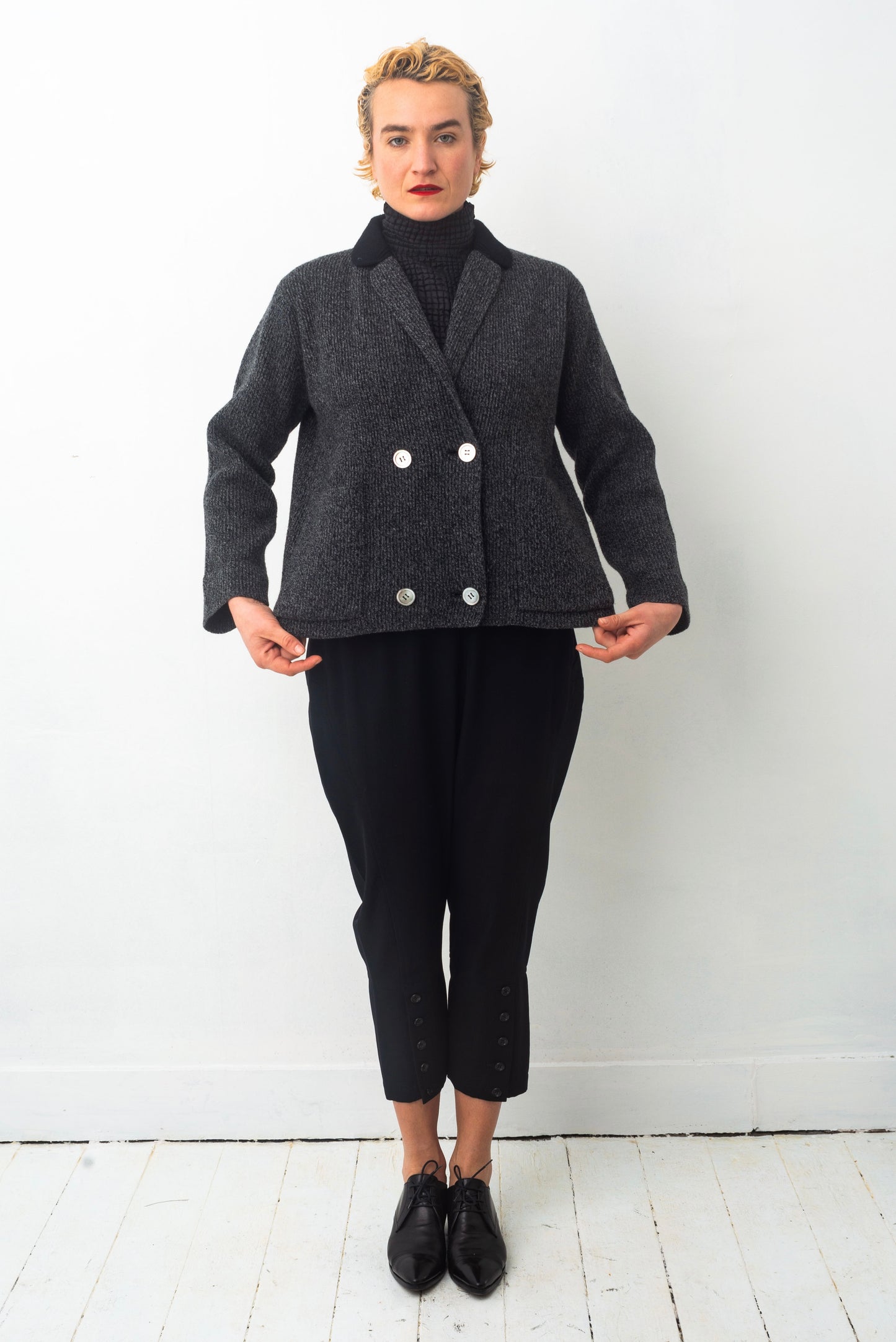 Y’s 90s grey and black knit double breasted cardigan