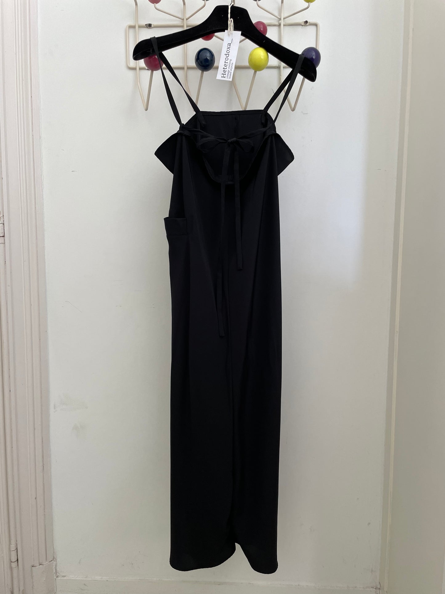 Yohji Yamamoto AW 2004 black wide silky jumpsuit with low crotch and short legs.