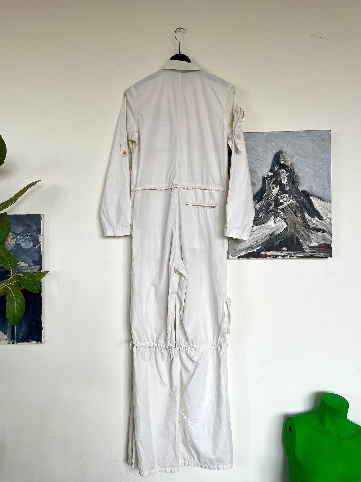 Krizia 90s white cotton workwear inspired jumpsuit