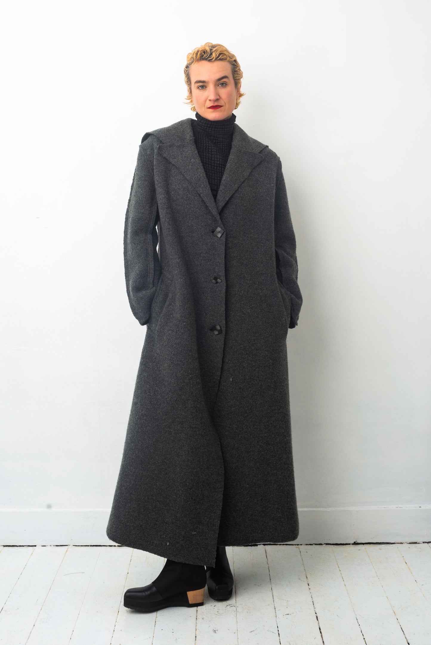 Comme des Garçons 90’s long grey boiled wool coat