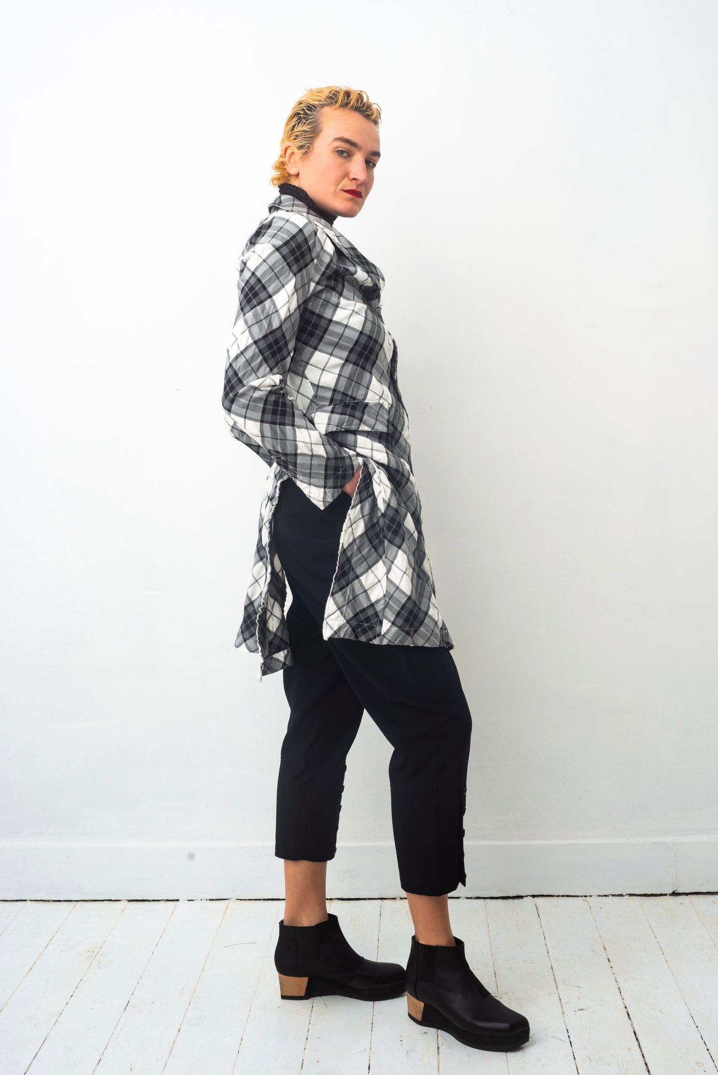 Comme des Garçons AD2010 checkered wrinkled black, grey and white jacket