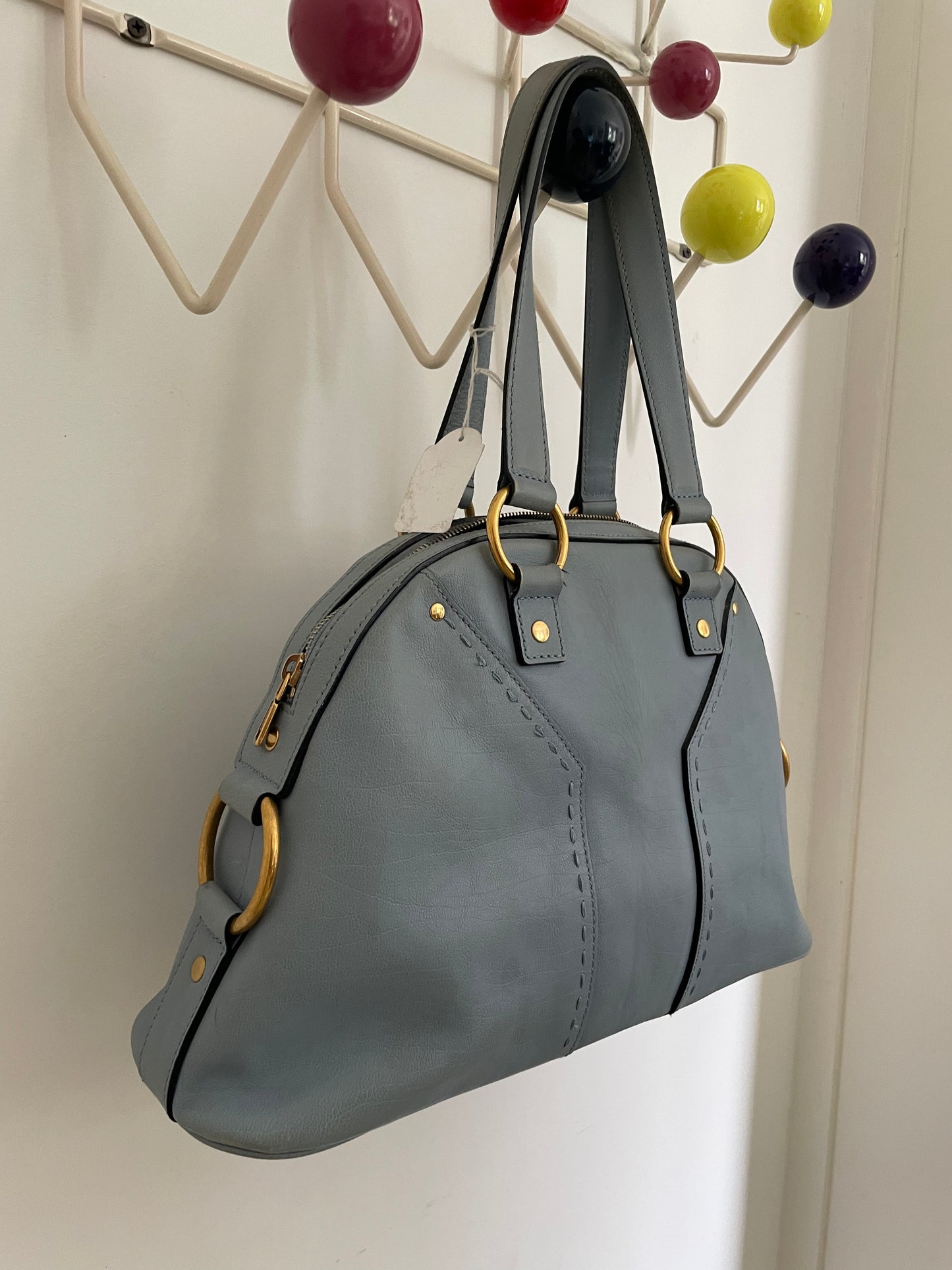 Yves Saint Laurent baby blue leather muse shoulder bag