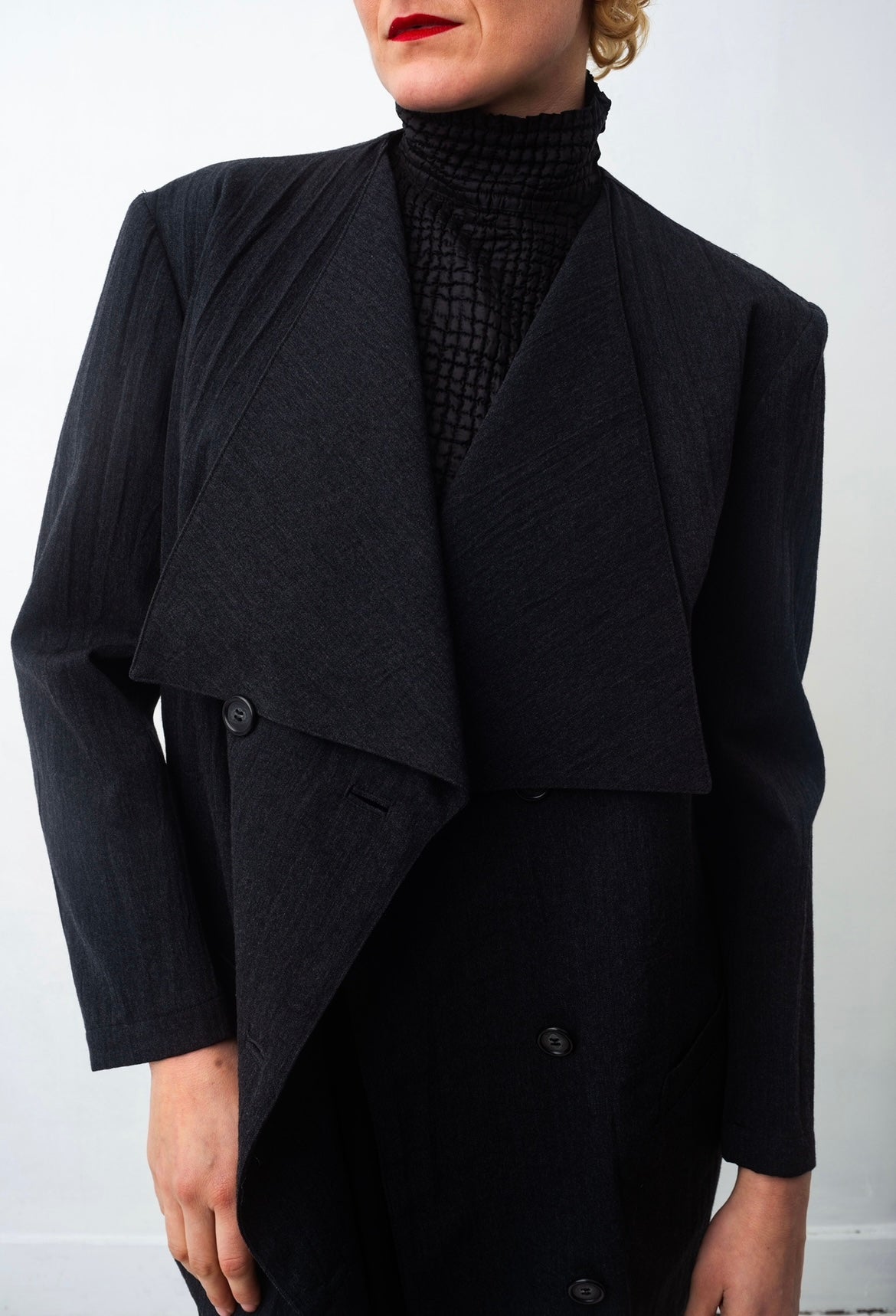 Yohji Yamamoto Y's 90's grey wrinkled wool wide collar blazer