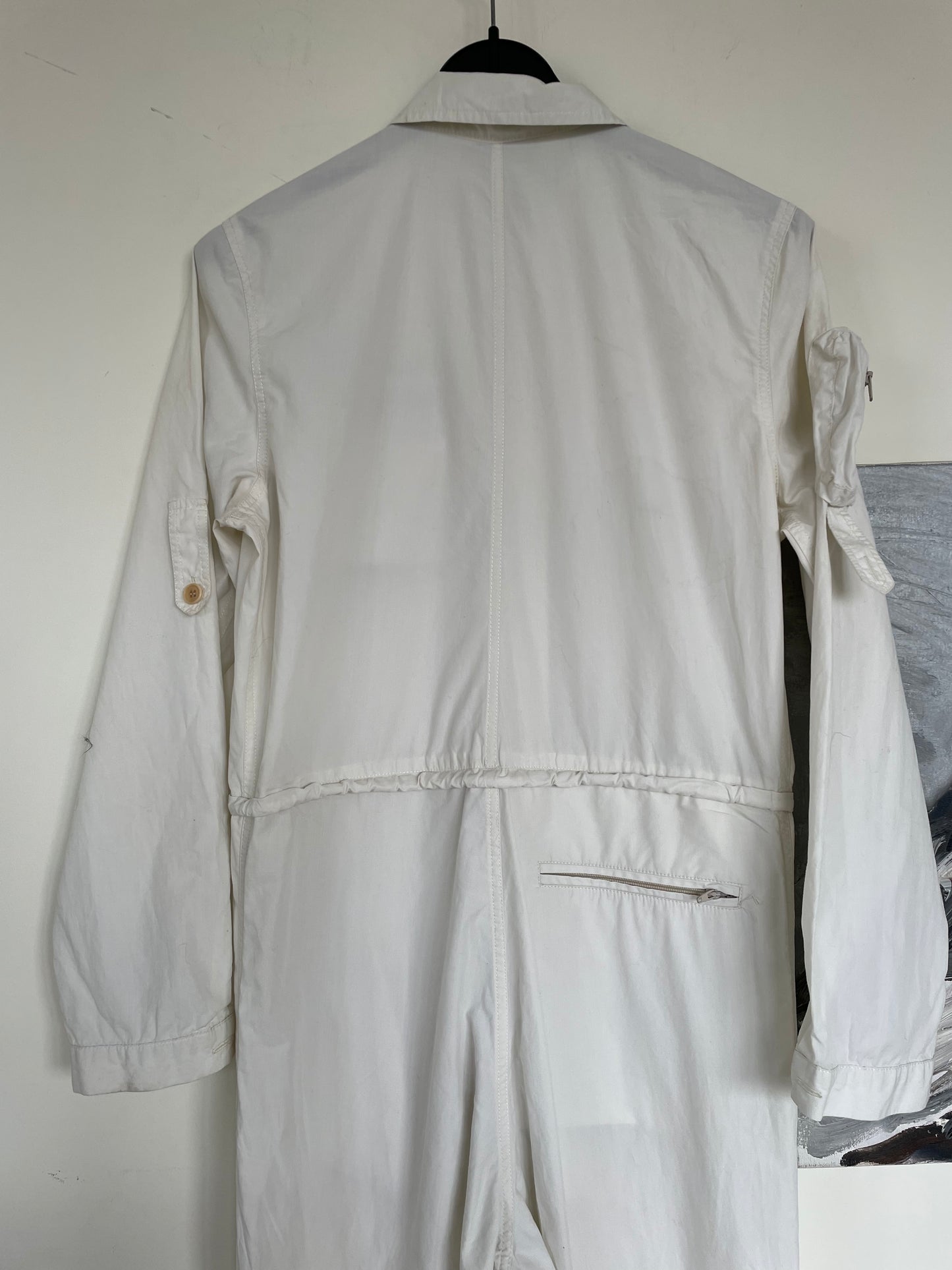 Krizia 90s white cotton workwear inspired jumpsuit