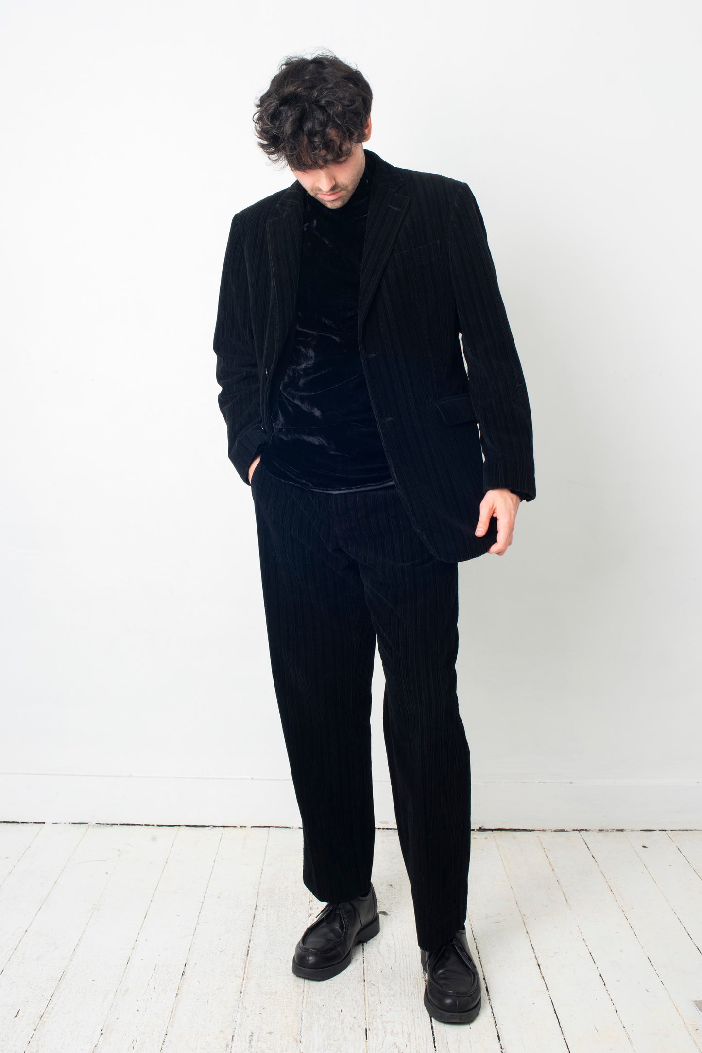 Costume National 90s black corduroy pantsuit
