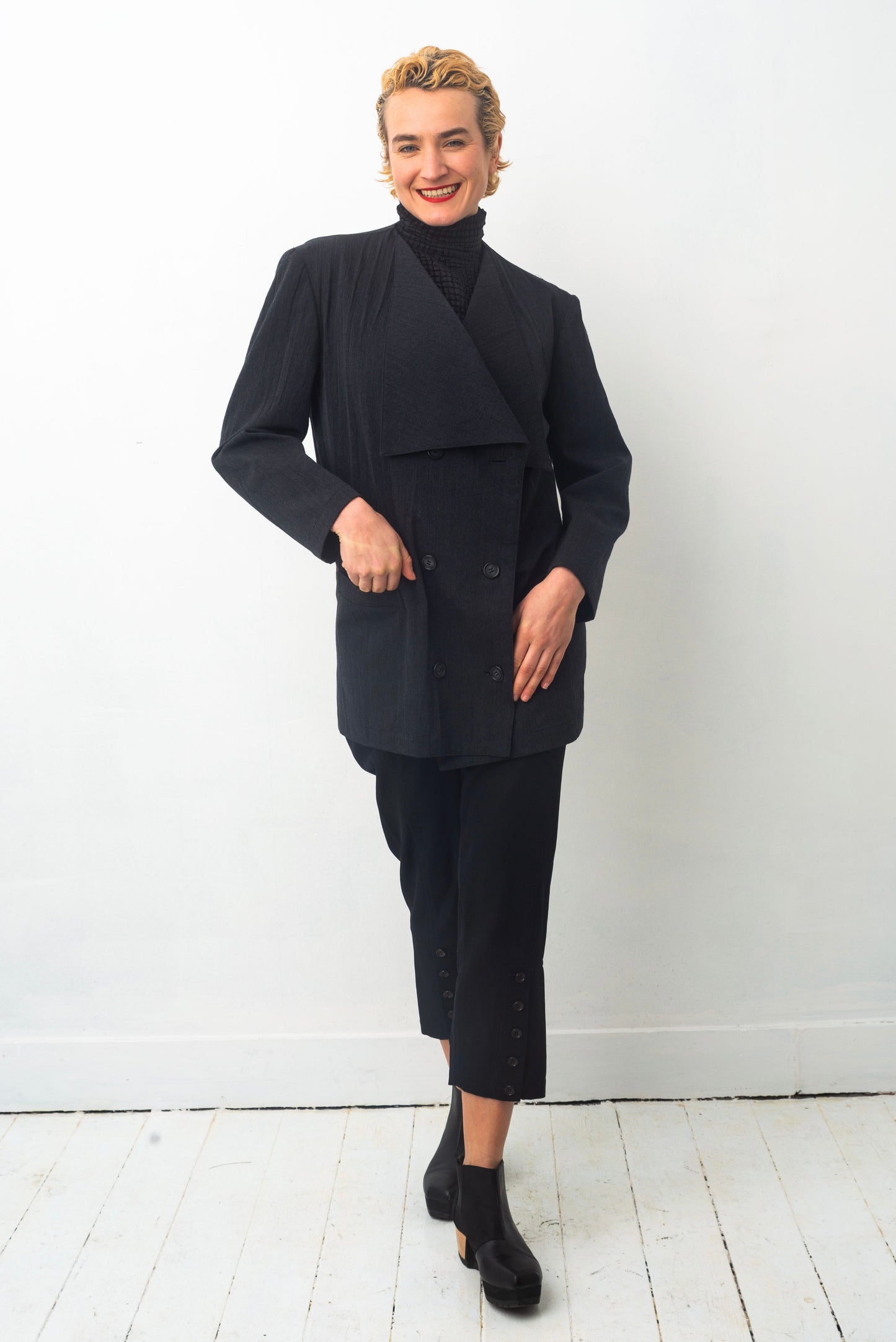 Yohji Yamamoto Y's 90's grey wrinkled wool wide collar blazer