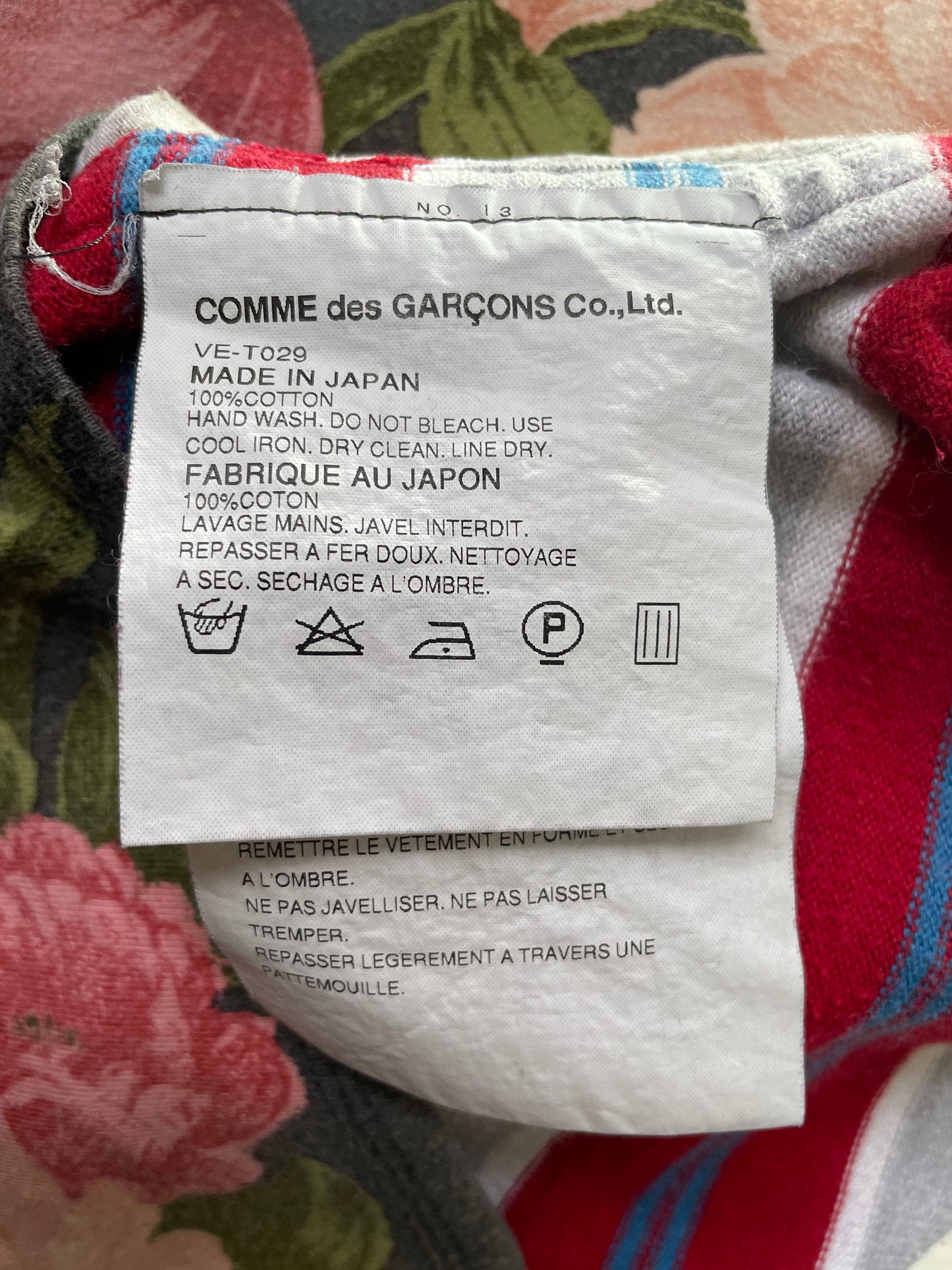 Comme des Garçons AD 2001 flower and striped cotton tee