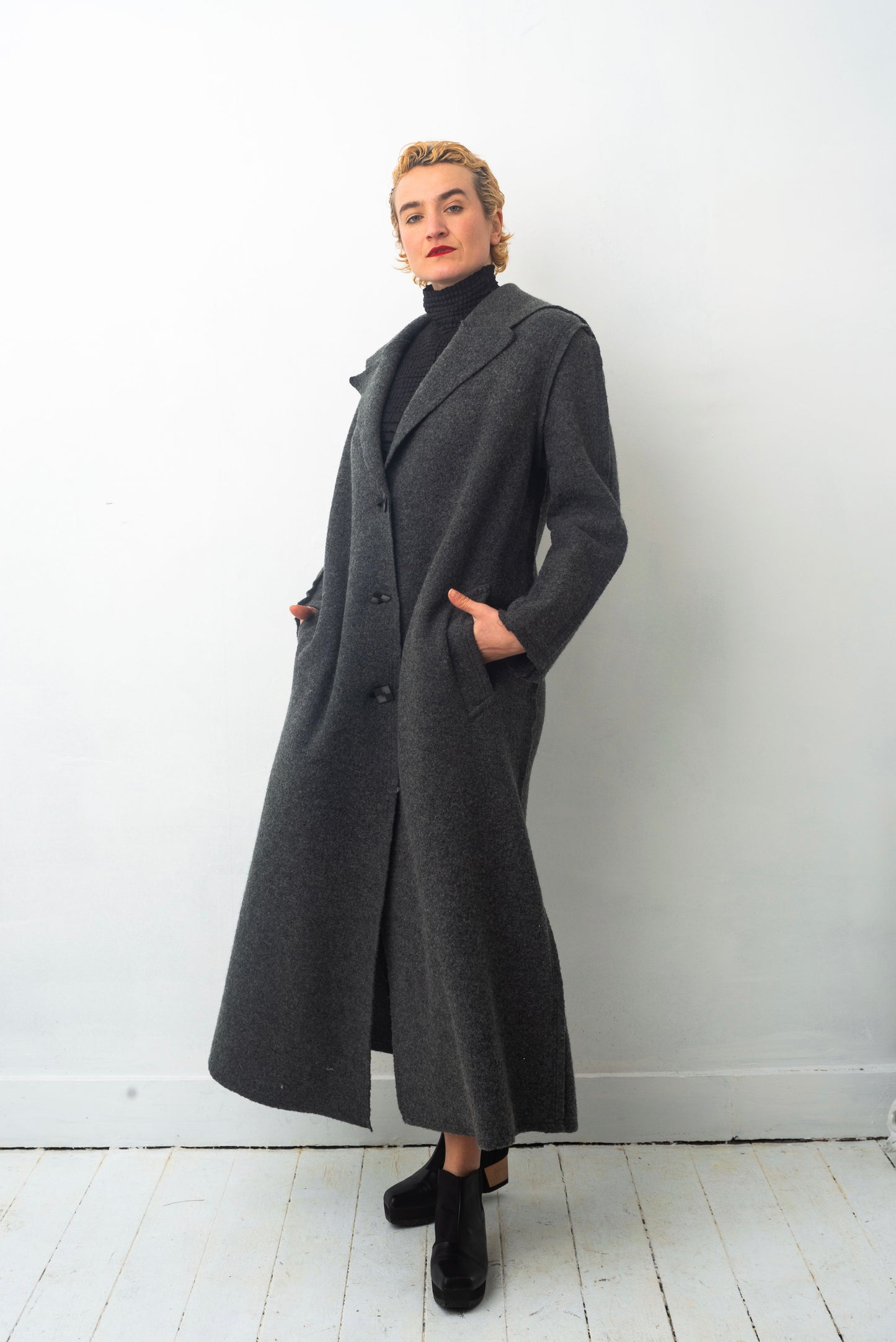Comme des Garçons 90’s long grey boiled wool coat