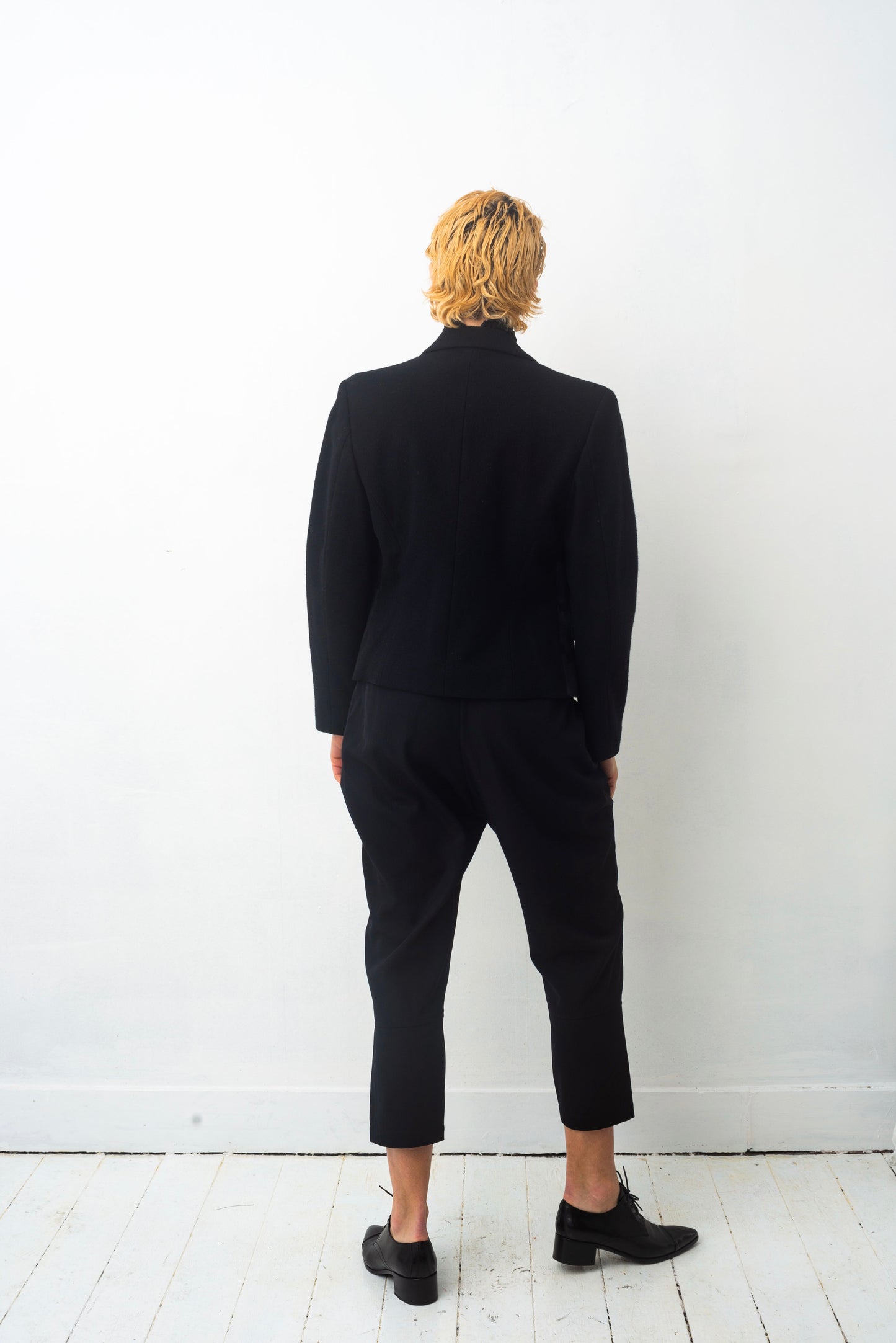Comme des Garçons AD 1991 black wool jacket with graphic wax print