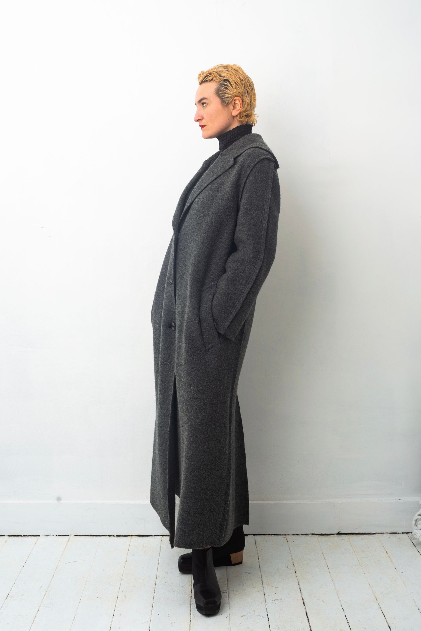 Comme des Garçons 90’s long grey boiled wool coat