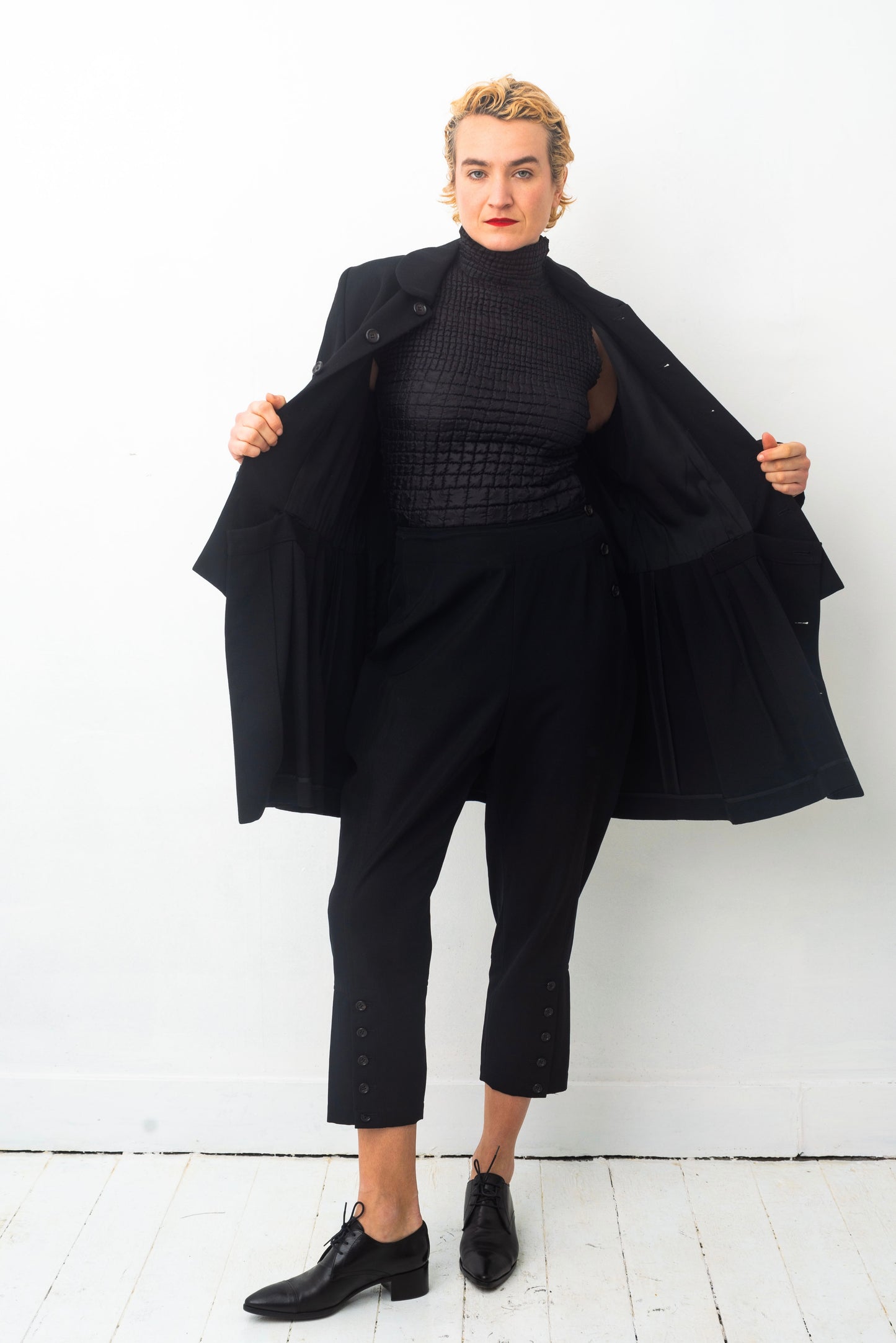 Comme des Garçons AD 1995 black wool coat with attached skirt