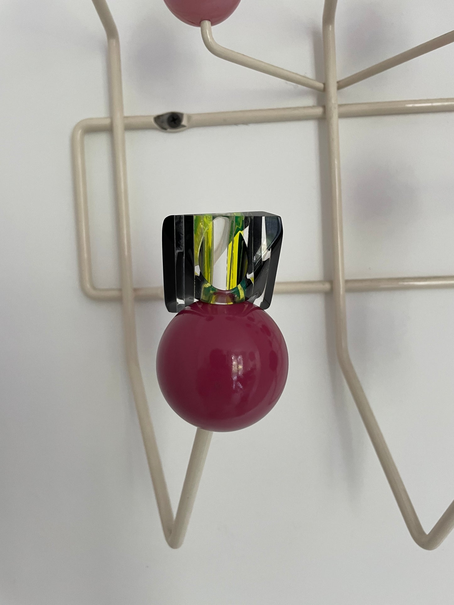 80's oversized square transparent resin ring with black & green stripes