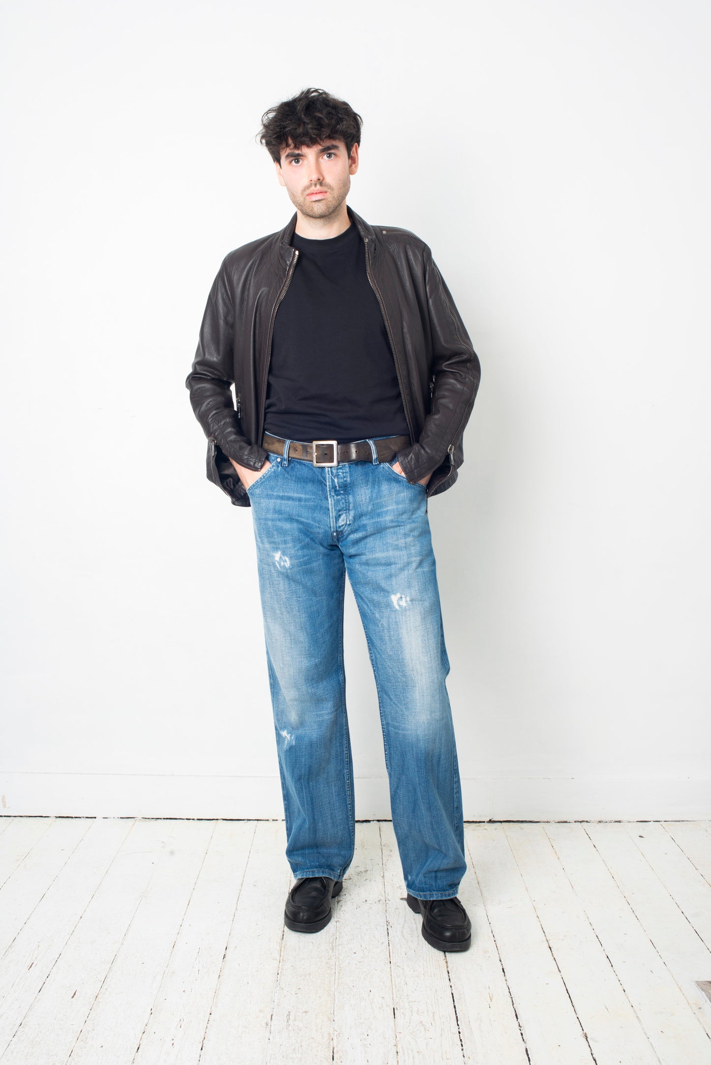 Dirk Bikkembergs 2000´s brown leather jacket with zipper sleeve detail