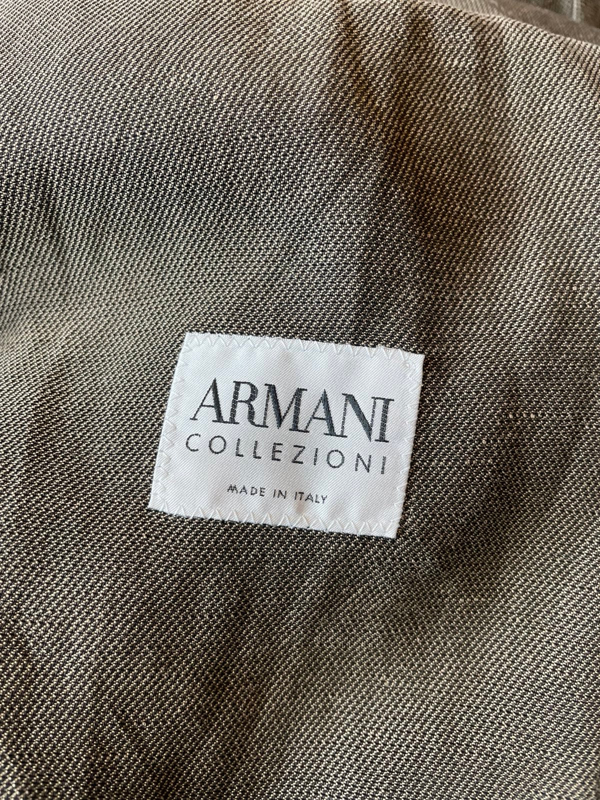 Armani 90's khaki brown linen jacket with mao collar