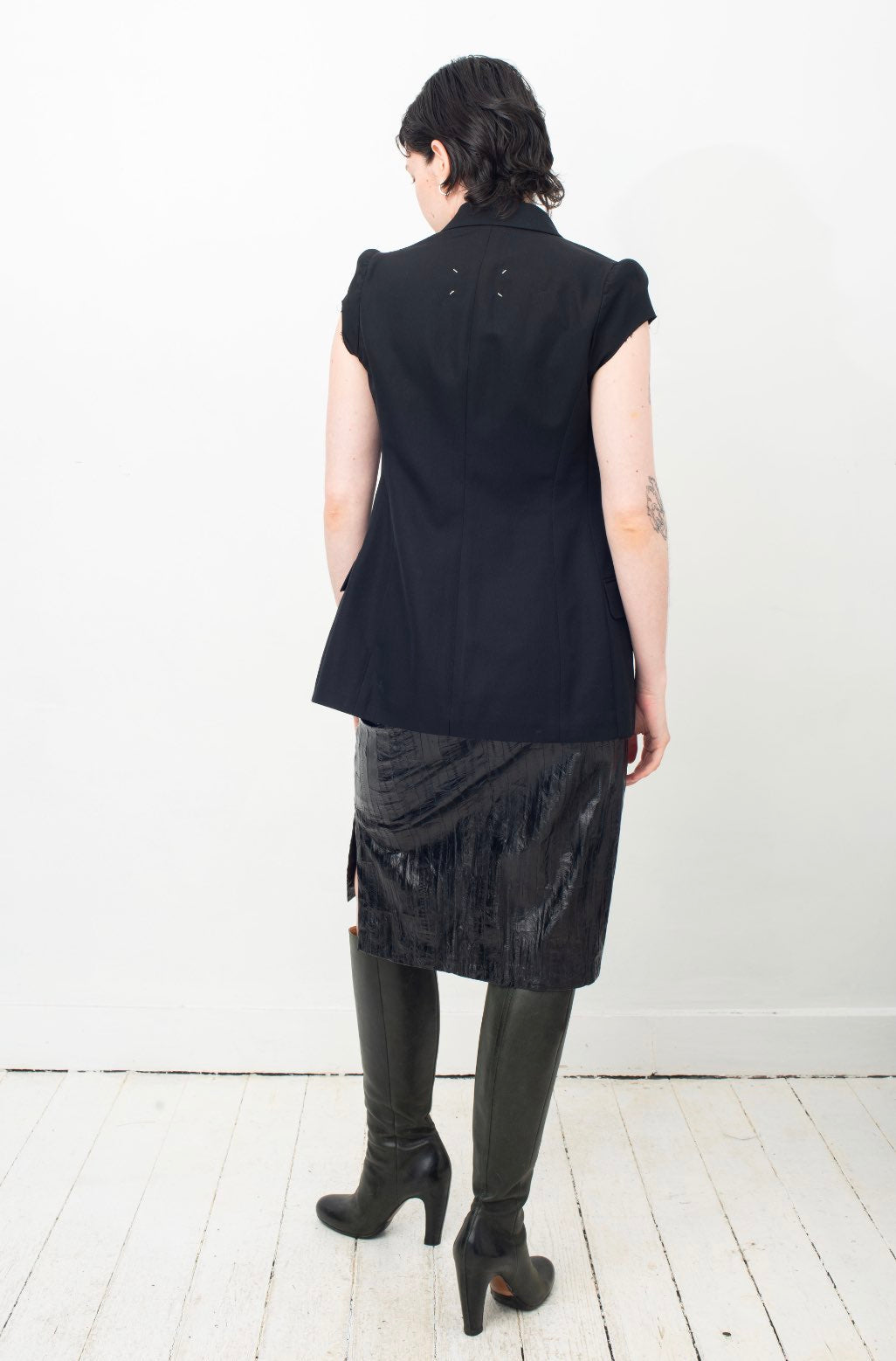 Maison Margiela black deconstructed padded shoulder cigarette jacket