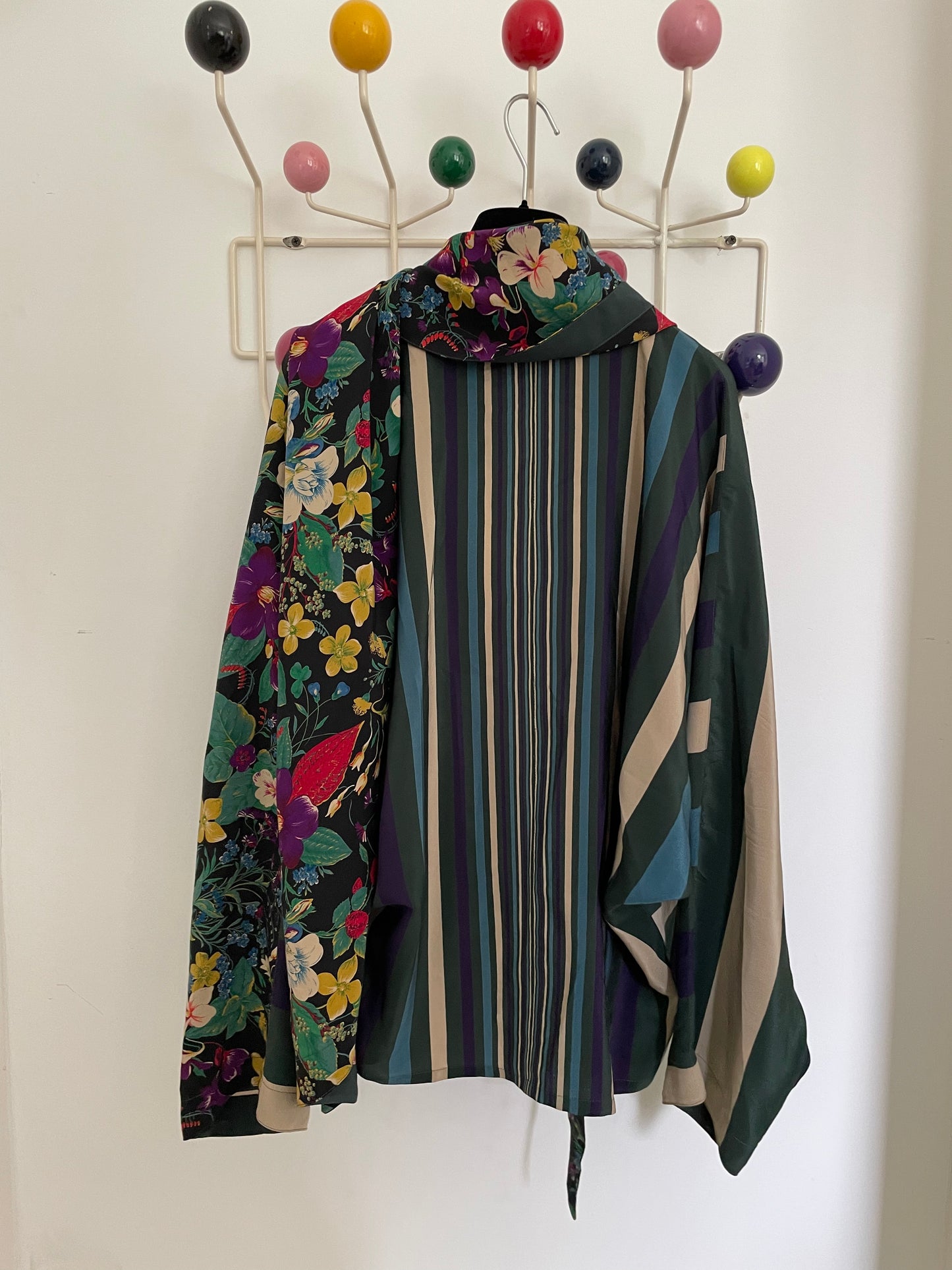 Gianni Versace 80s silk wrap shirt in stripes & flower print