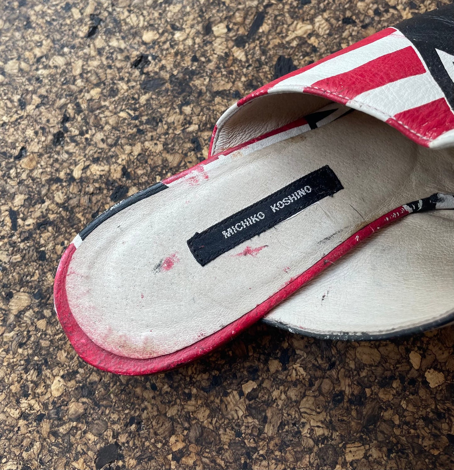 Michiko Koshino red and black leather slippers