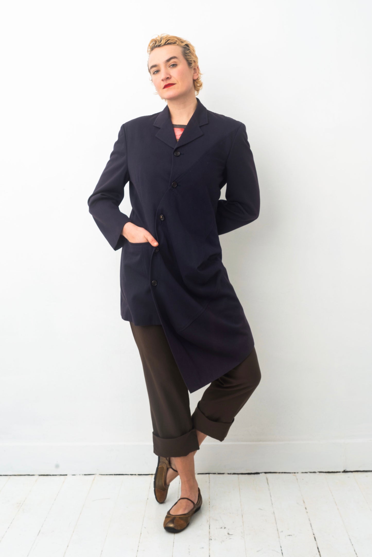 Comme des Garçons 90’s asymmetrical rayon plum jacket