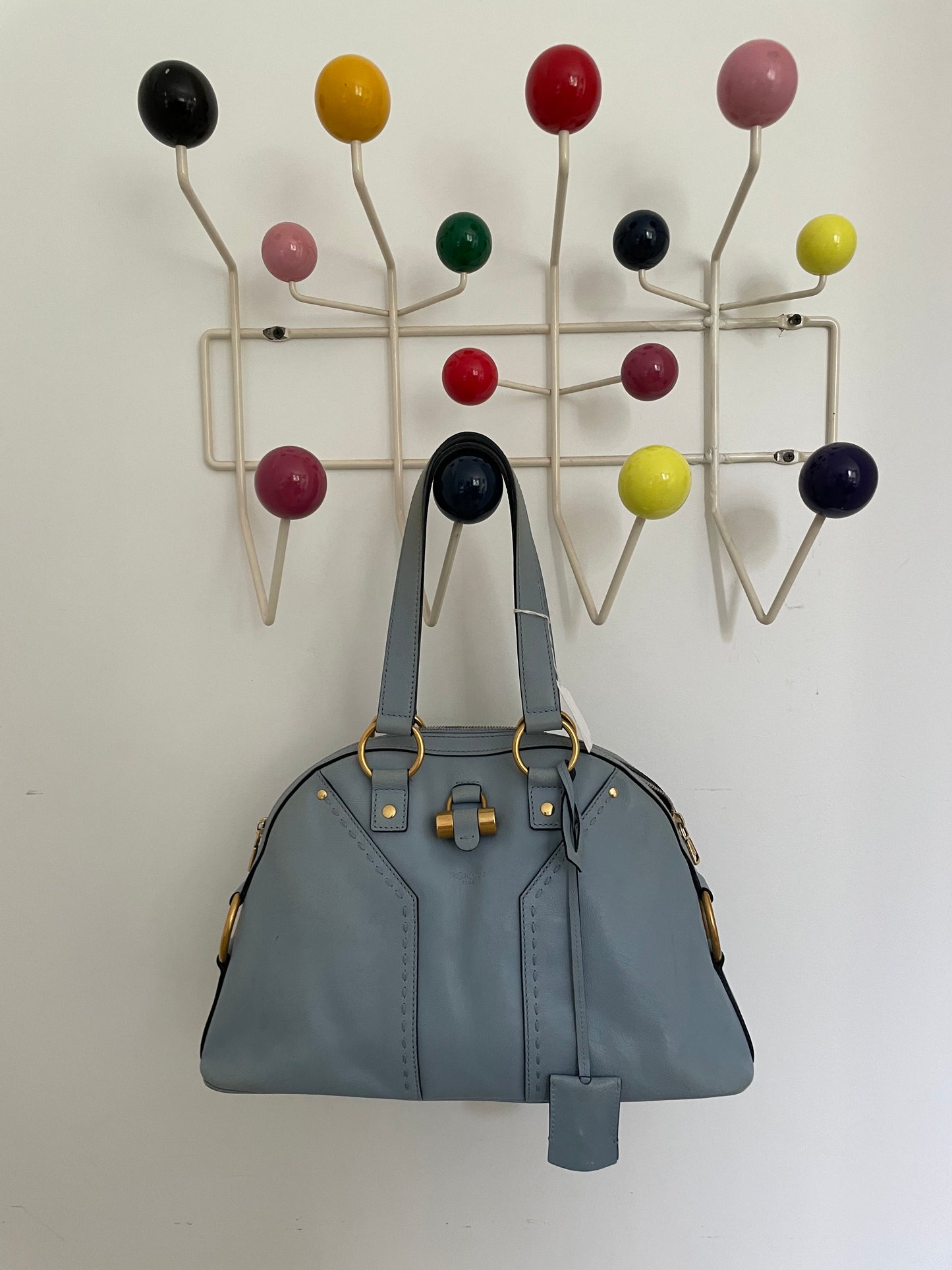 Yves Saint Laurent baby blue leather muse shoulder bag