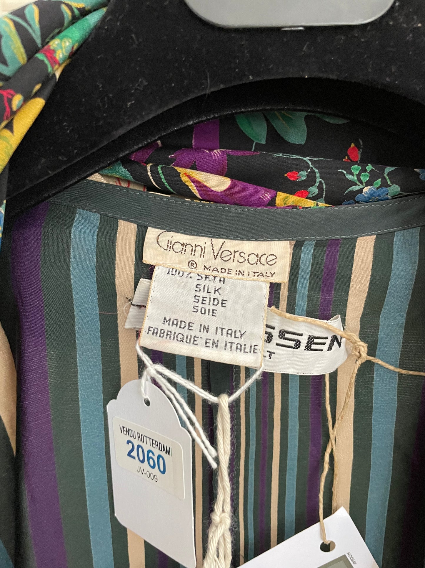 Gianni Versace 80s silk wrap shirt in stripes & flower print